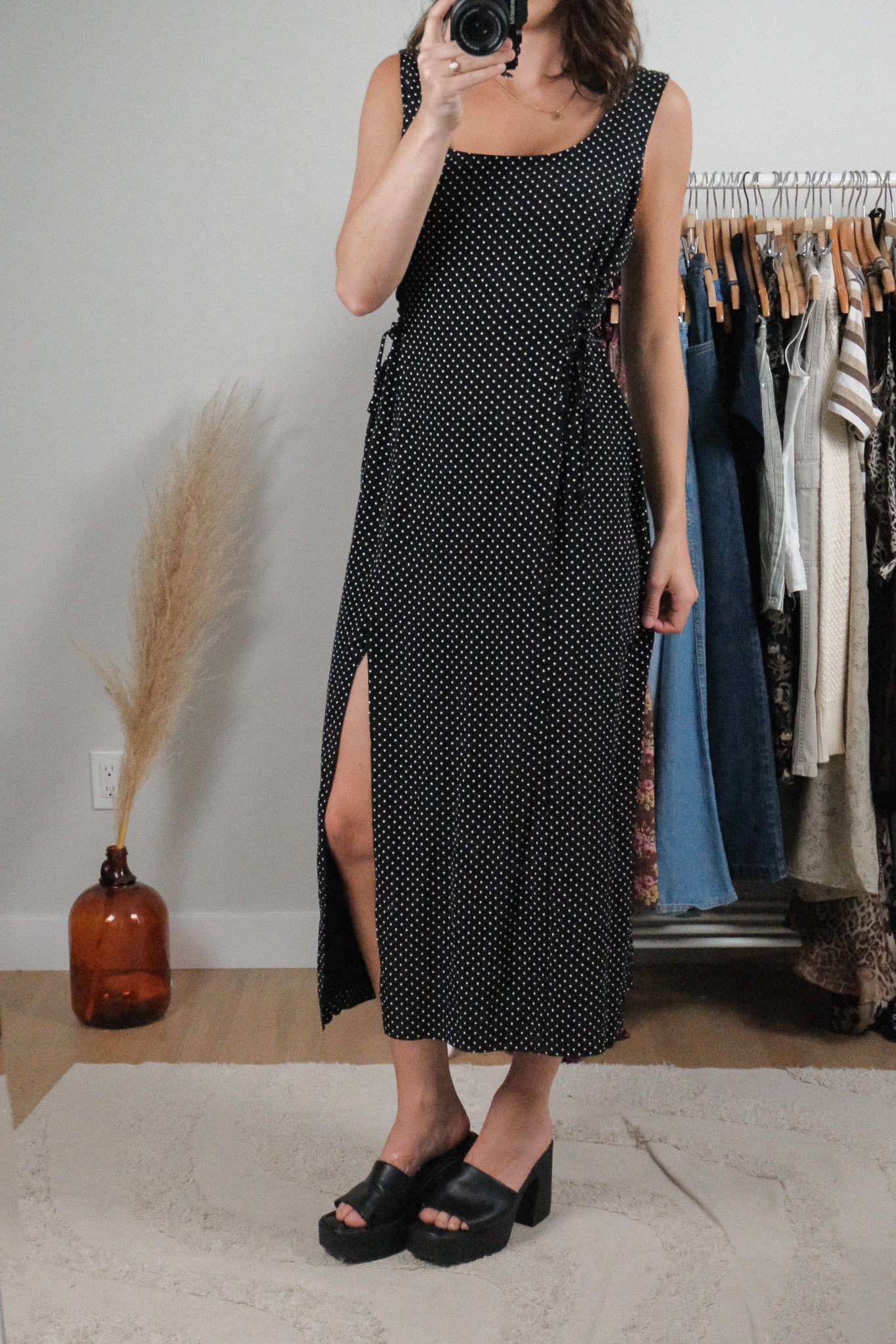 Made in Canada x Vintage x Polka Dot Side Tie Maxi Dress (L)