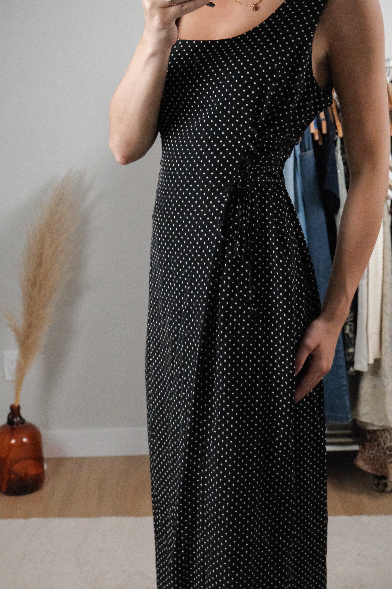 Made in Canada x Vintage x Polka Dot Side Tie Maxi Dress (L)