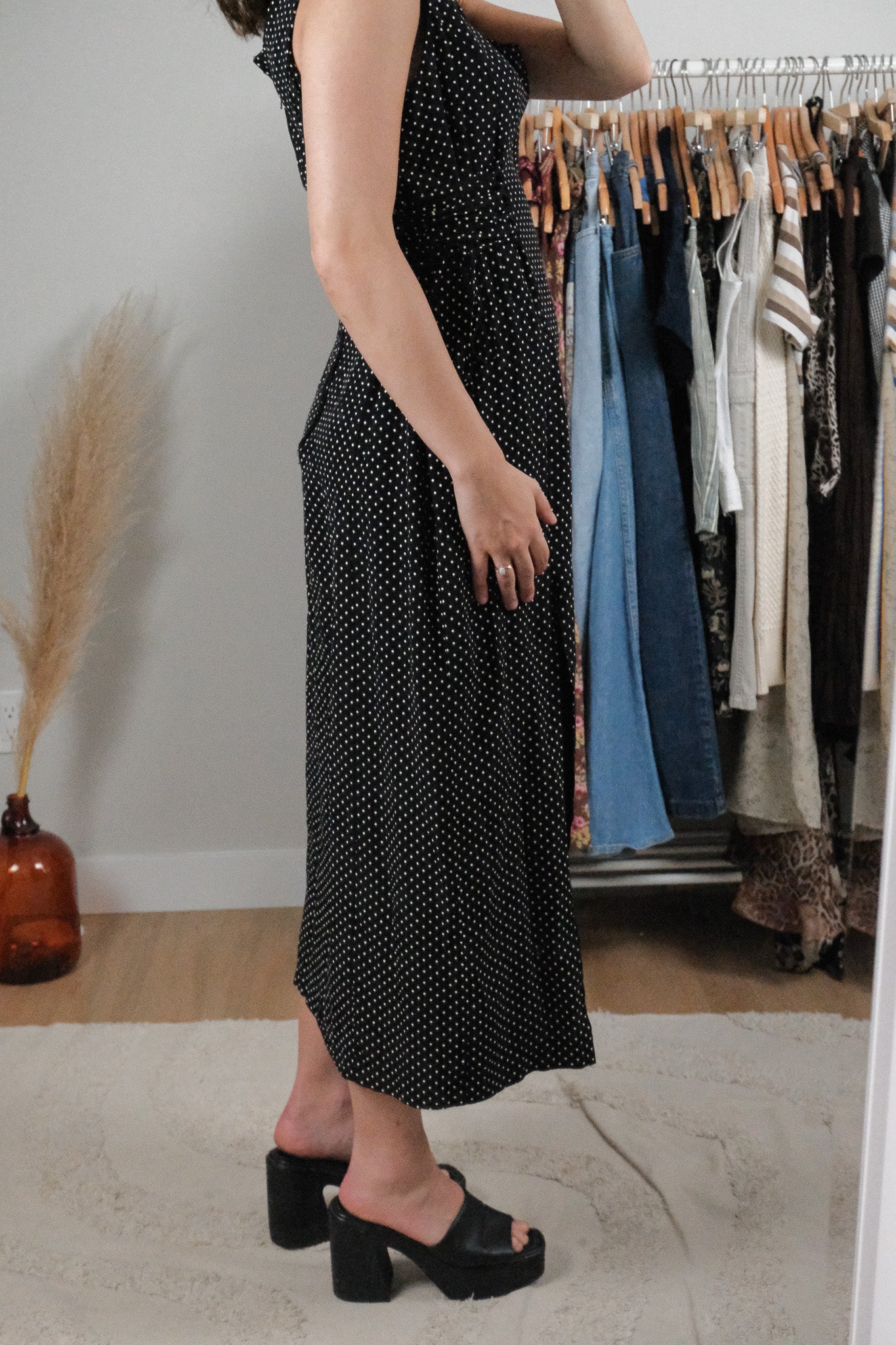 Made in Canada x Vintage x Polka Dot Side Tie Maxi Dress (L)