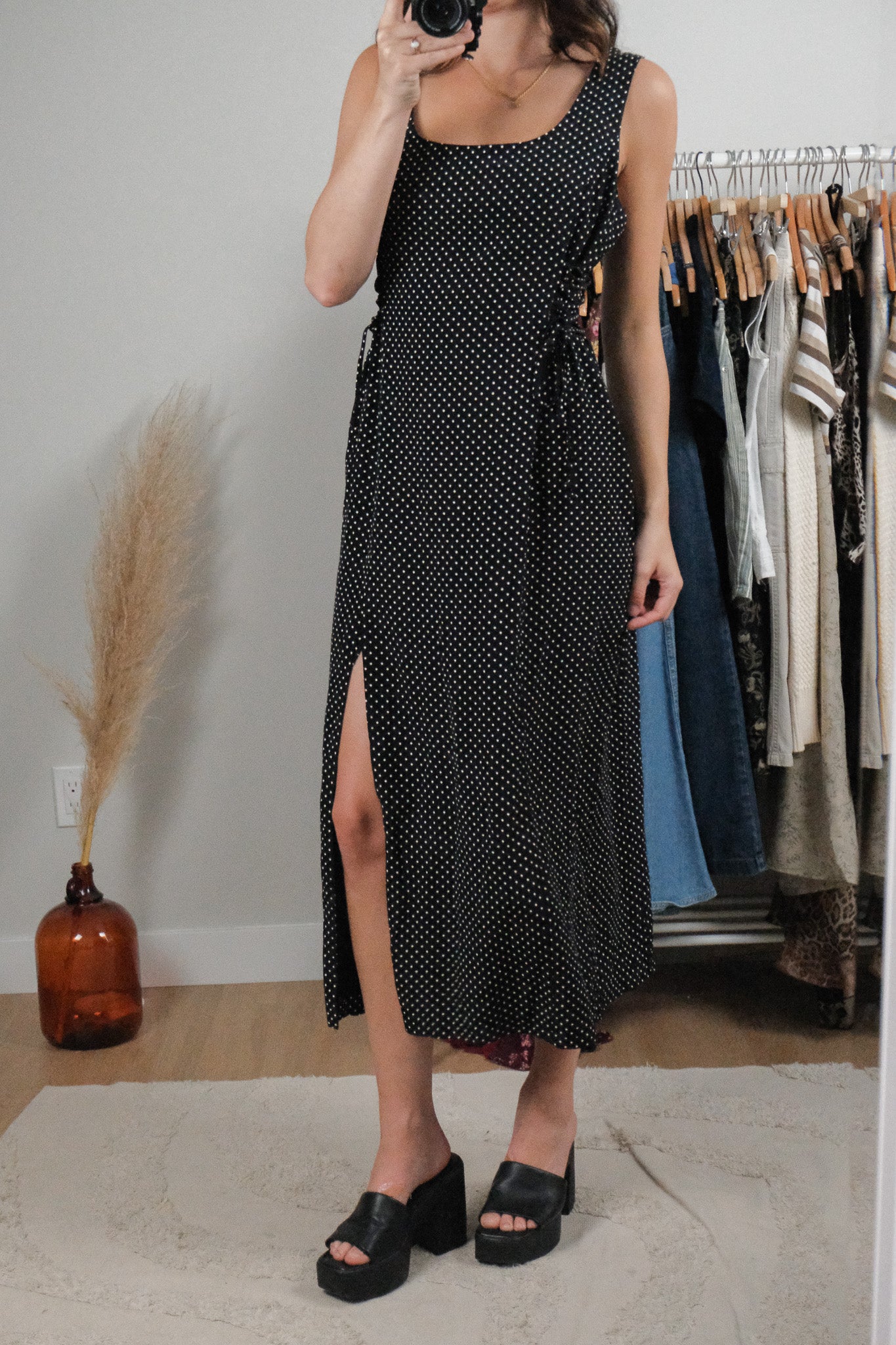 Made in Canada x Vintage x Polka Dot Side Tie Maxi Dress (L)