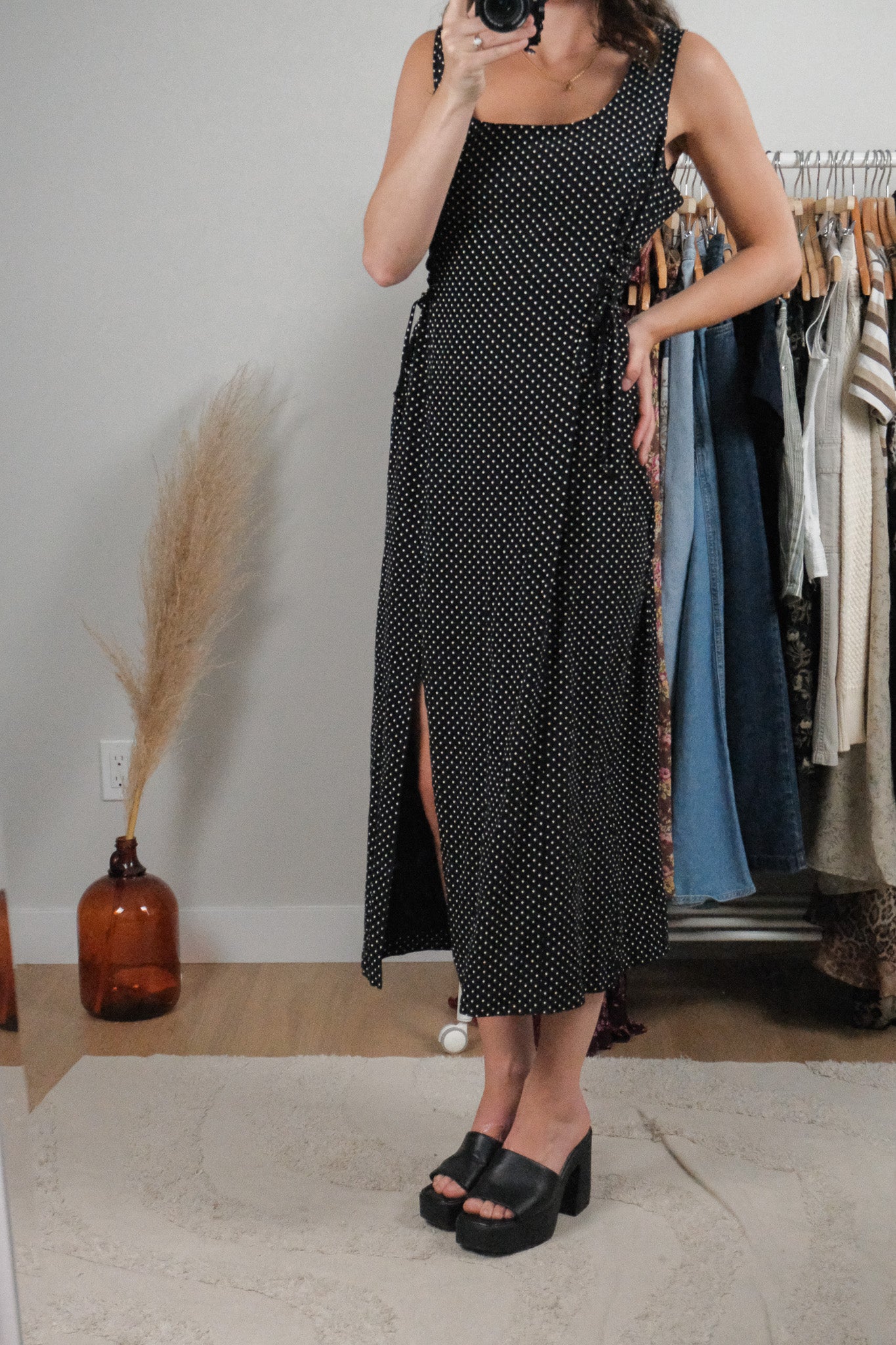 Made in Canada x Vintage x Polka Dot Side Tie Maxi Dress (L)