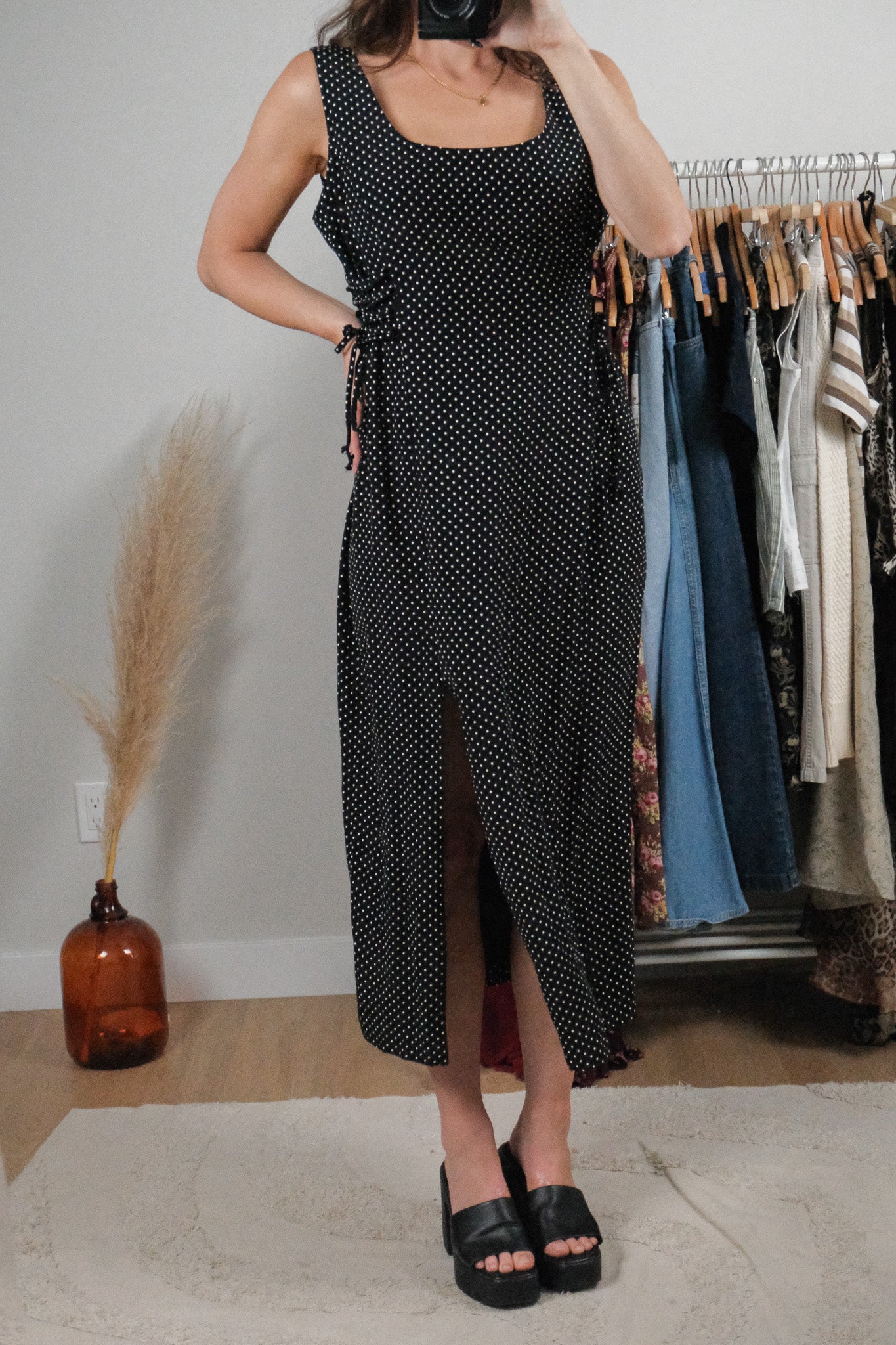 Made in Canada x Vintage x Polka Dot Side Tie Maxi Dress (L)