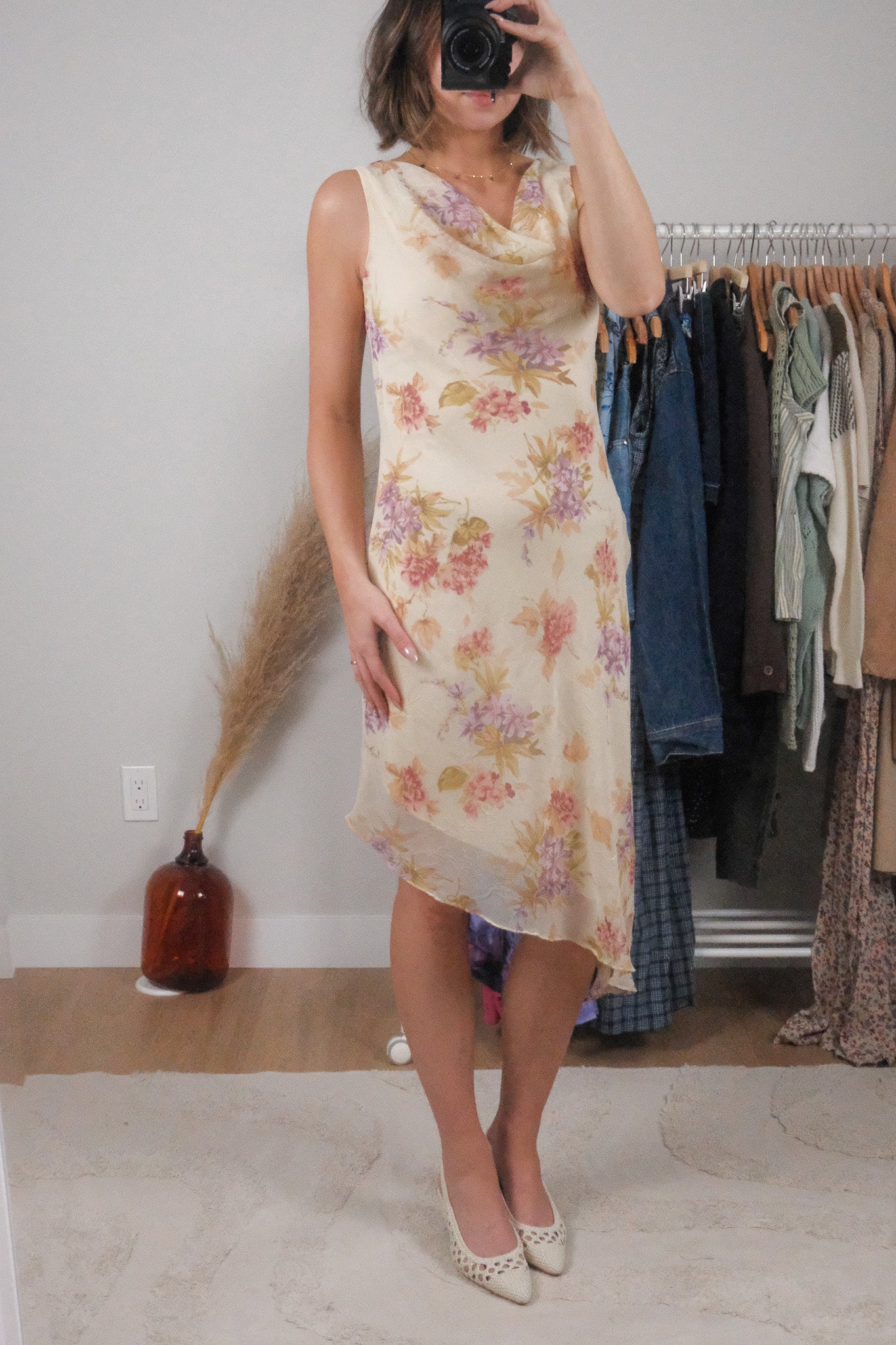 Made in USA x Vintage x Cowl Neck Floral Midi Dress (4/6)