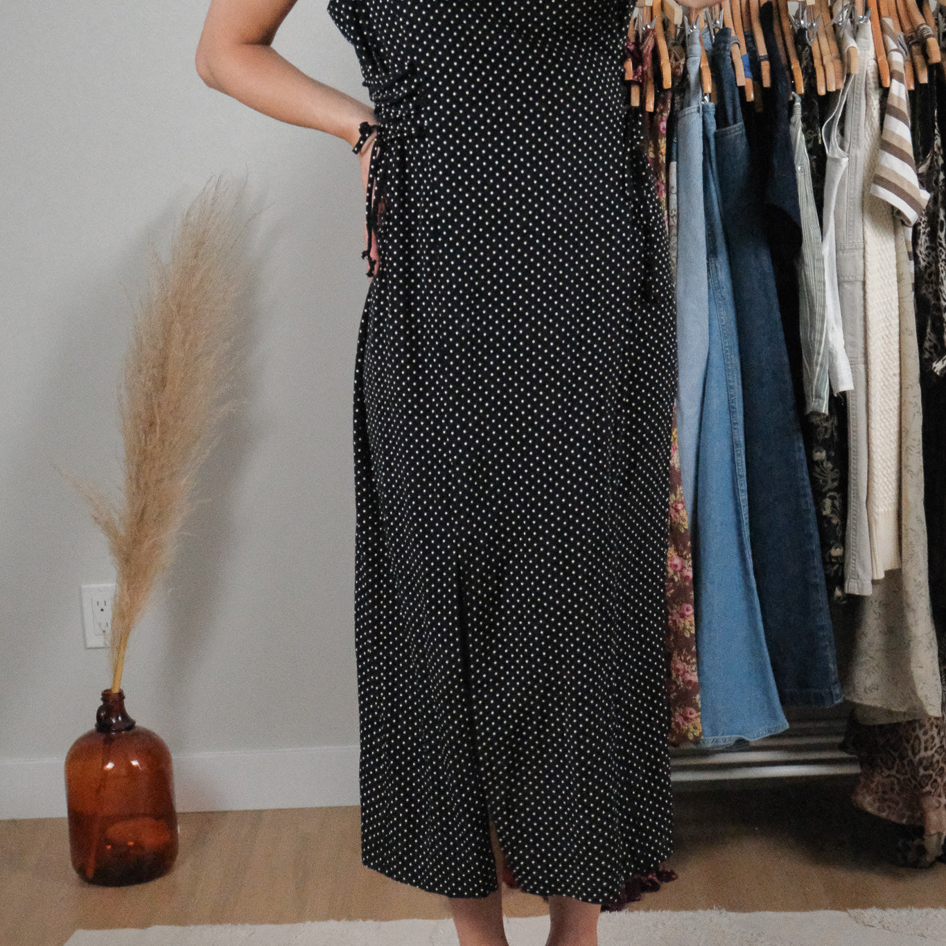 Made in Canada x Vintage x Polka Dot Side Tie Maxi Dress (L)