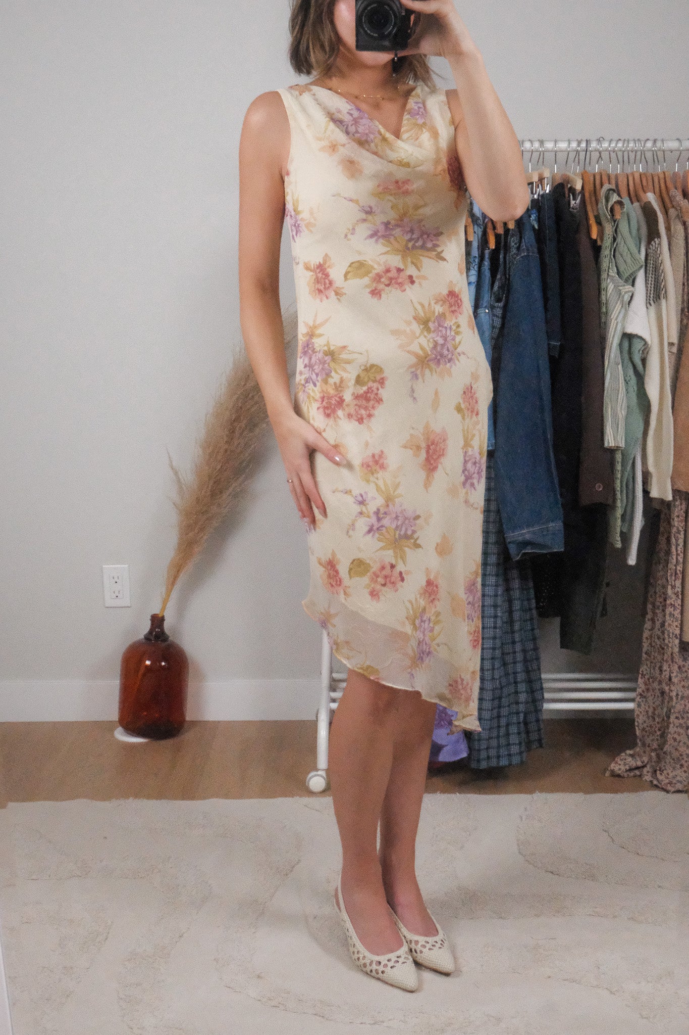 Made in USA x Vintage x Cowl Neck Floral Midi Dress (4/6)