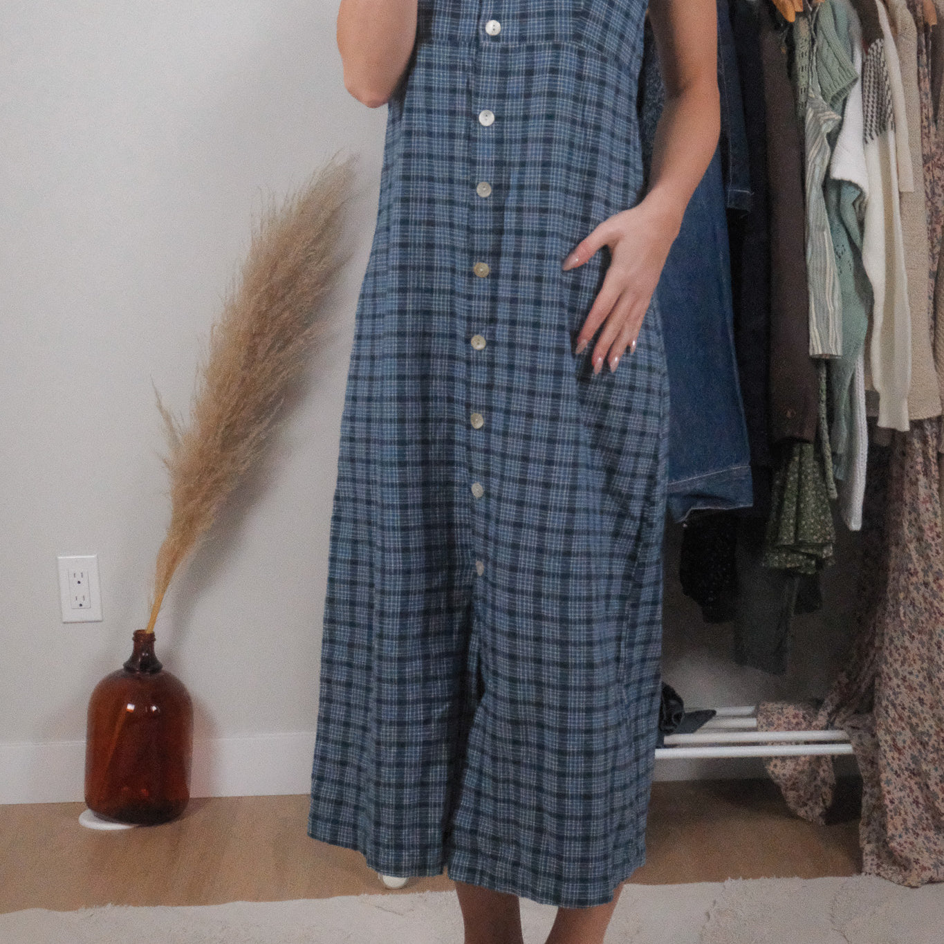 Vintage x Cotton Plaid Maxi Dress (M)