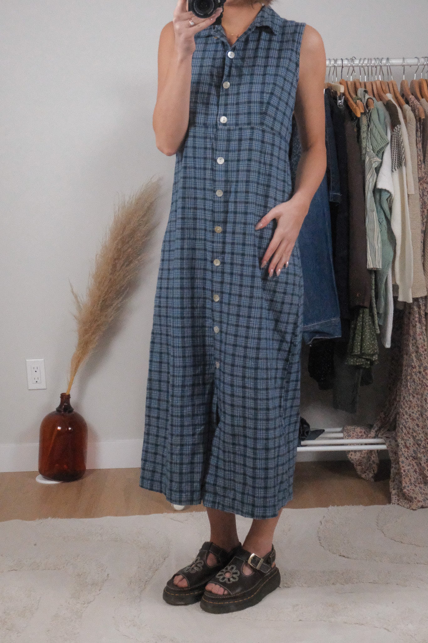 Vintage x Cotton Plaid Maxi Dress (M)