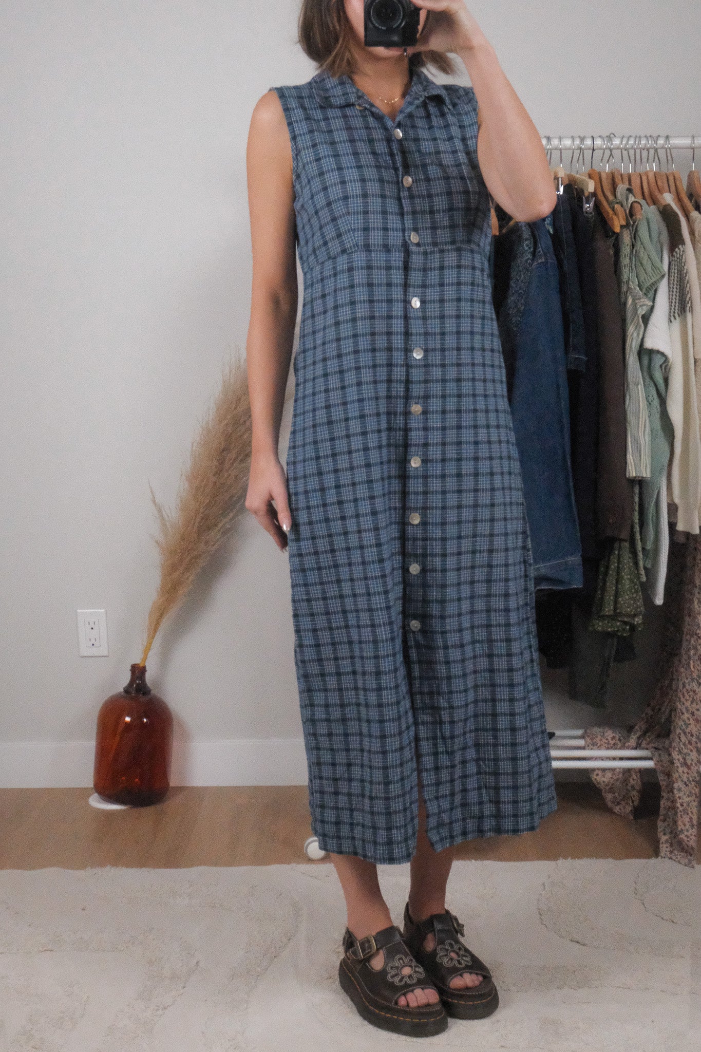 Vintage x Cotton Plaid Maxi Dress (M)