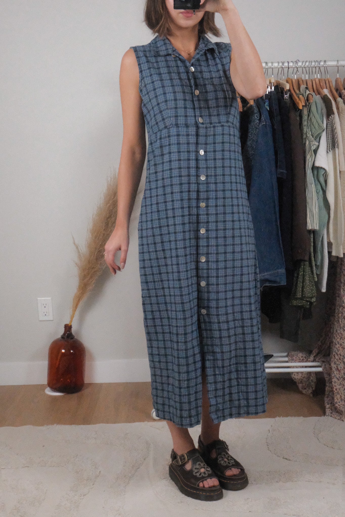Vintage x Cotton Plaid Maxi Dress (M)