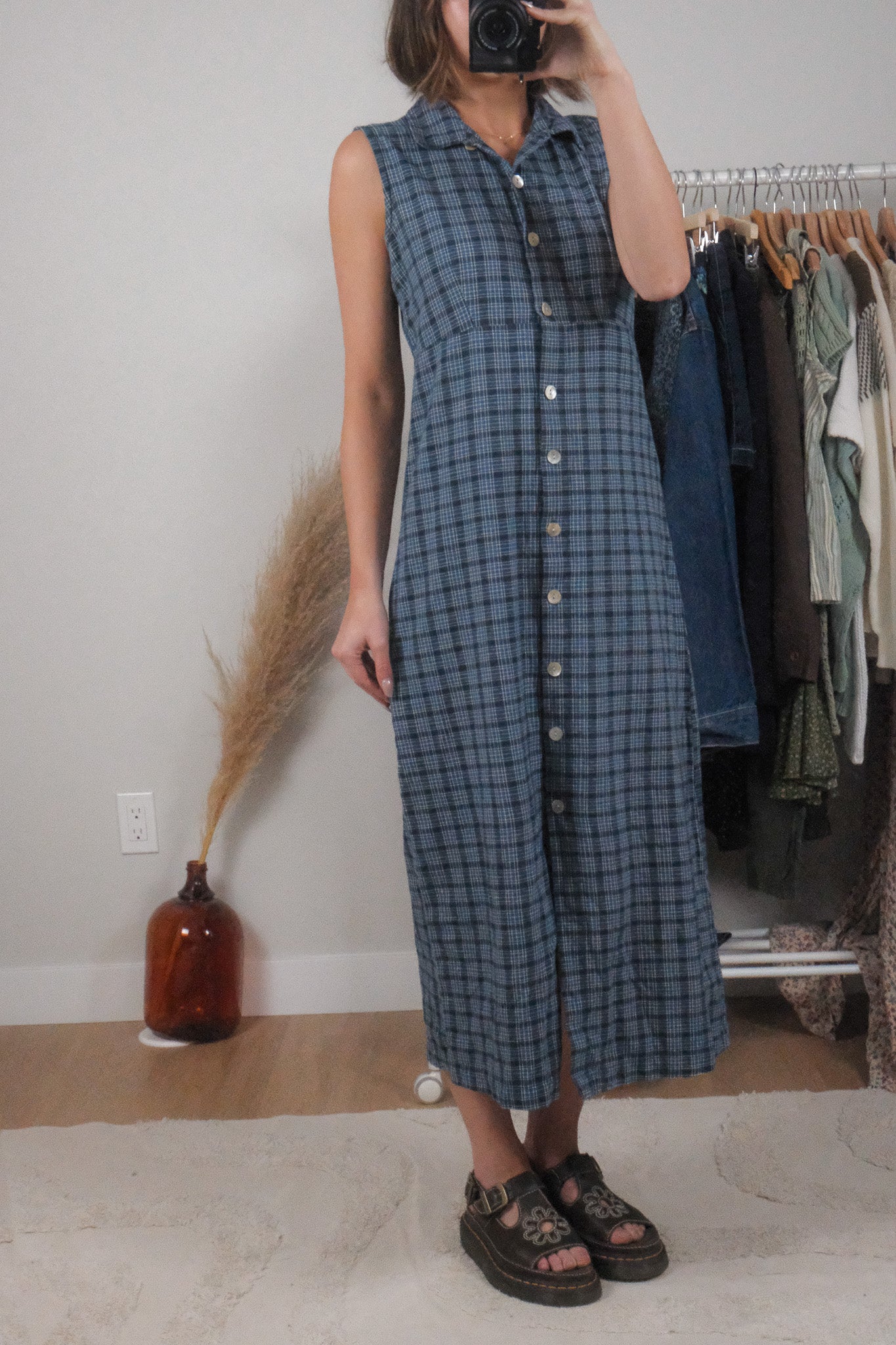 Vintage x Cotton Plaid Maxi Dress (M)