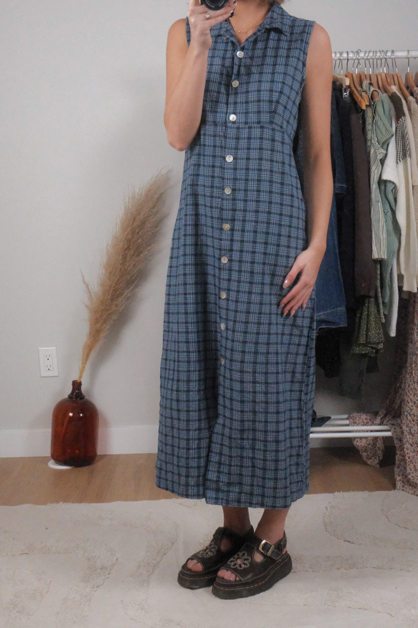 Vintage x Cotton Plaid Maxi Dress (M)