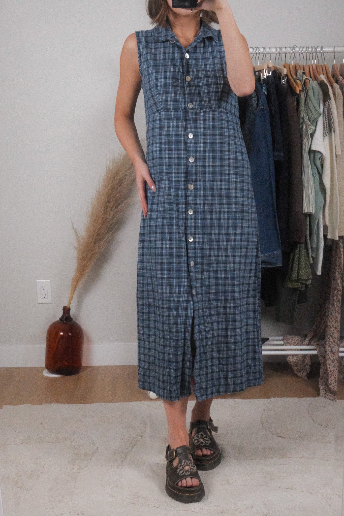 Vintage x Cotton Plaid Maxi Dress (M)