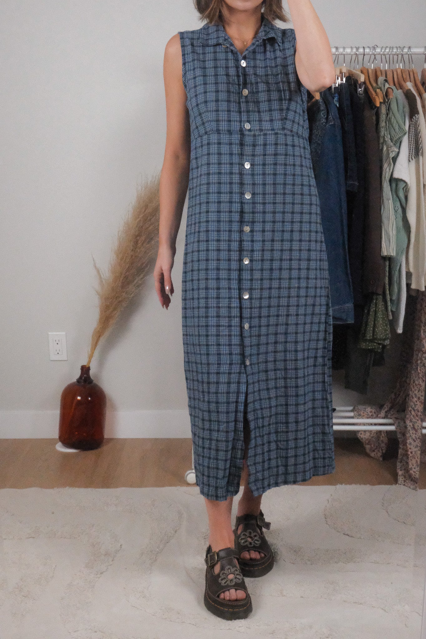 Vintage x Cotton Plaid Maxi Dress (M)