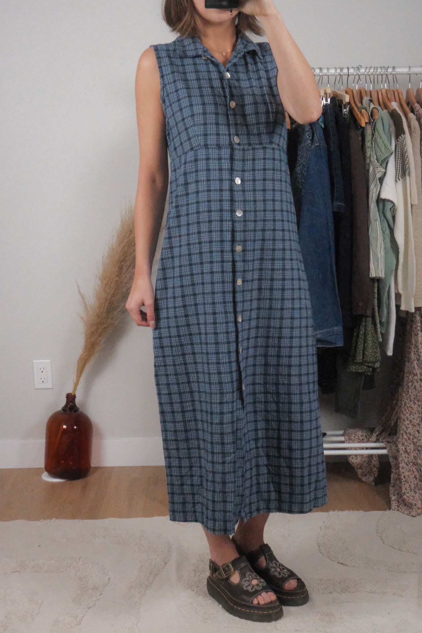 Vintage x Cotton Plaid Maxi Dress (M)