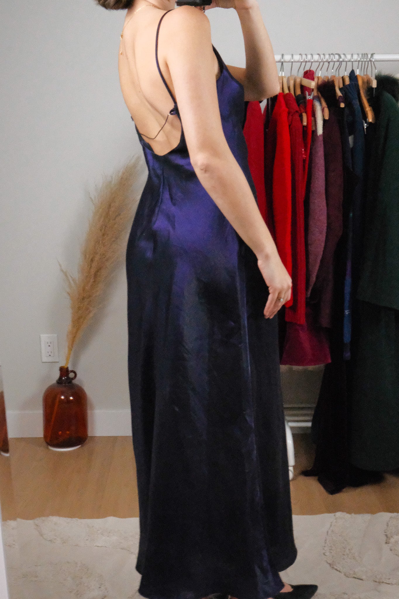 Made in Canada x Vintage x Iridescent Open Back With Beading Maxi Dress (8)