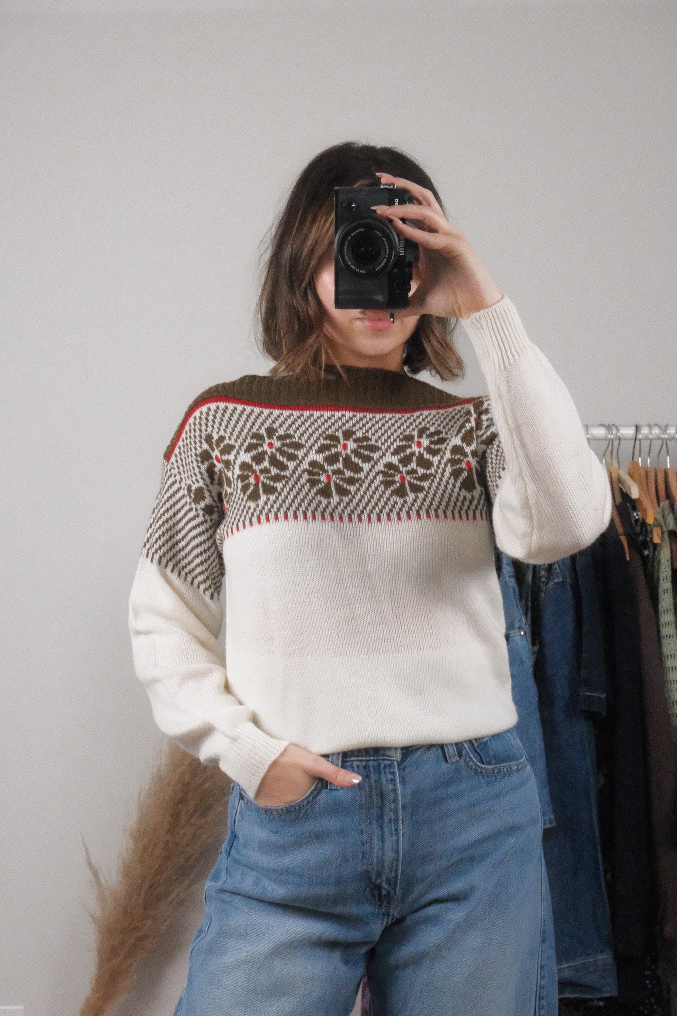 Vintage x 1980s Flower Boat Neck Knit (M)