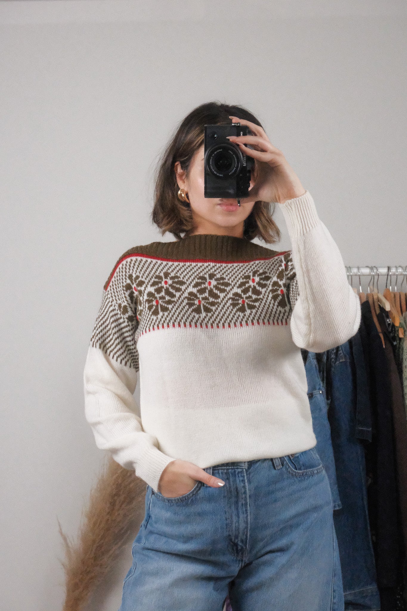 Vintage x 1980s Flower Boat Neck Knit (M)