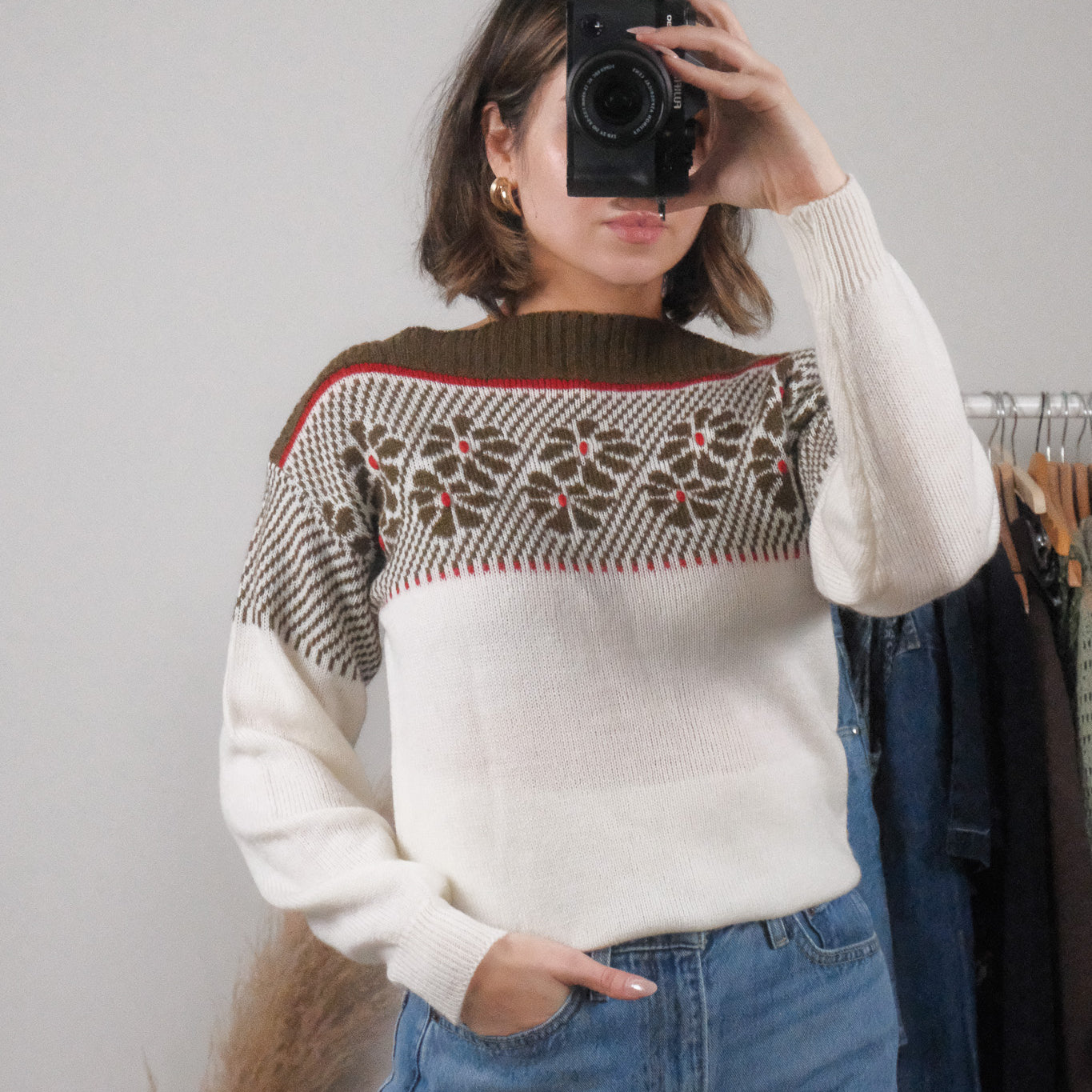 Vintage x 1980s Flower Boat Neck Knit (M)