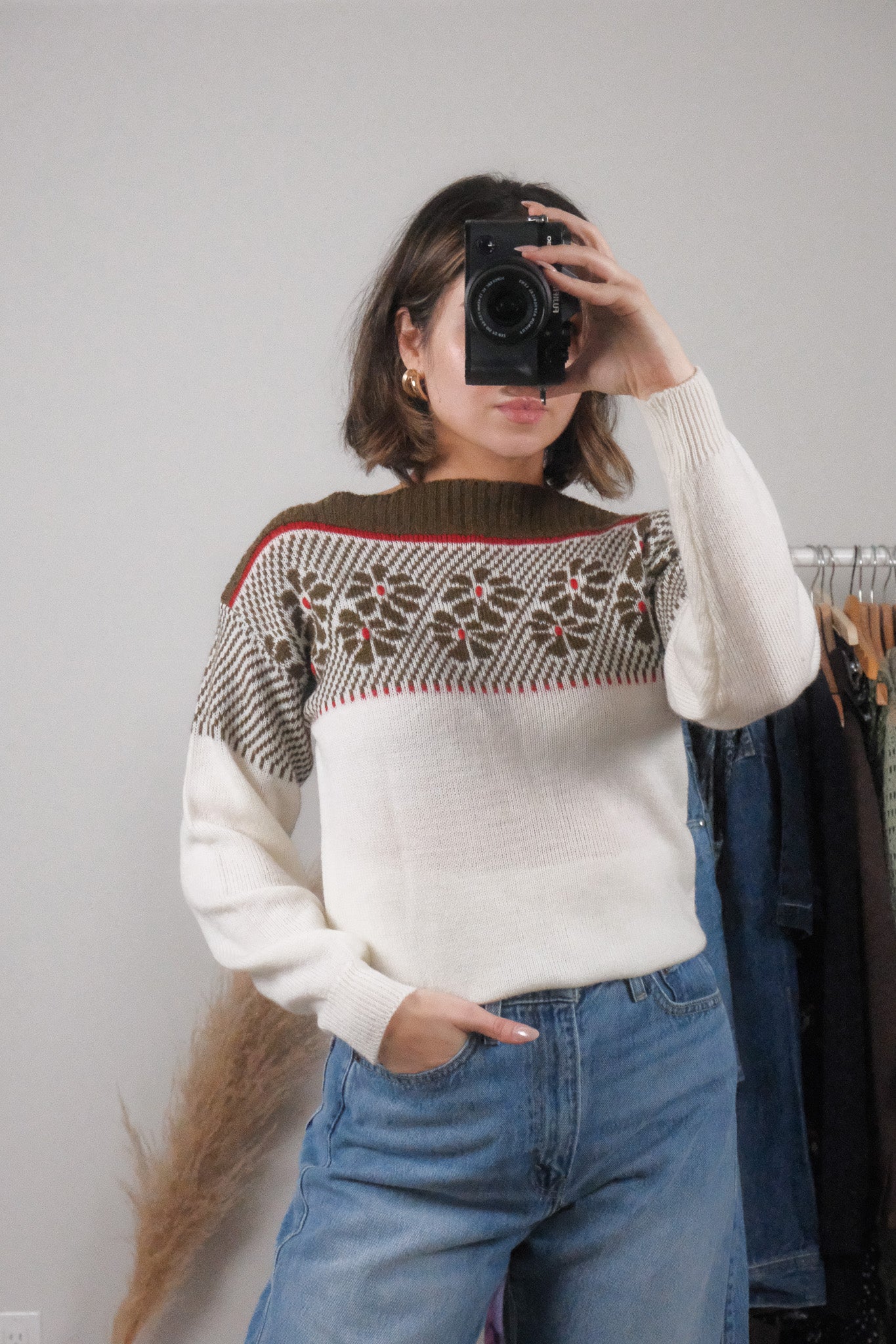 Vintage x 1980s Flower Boat Neck Knit (M)