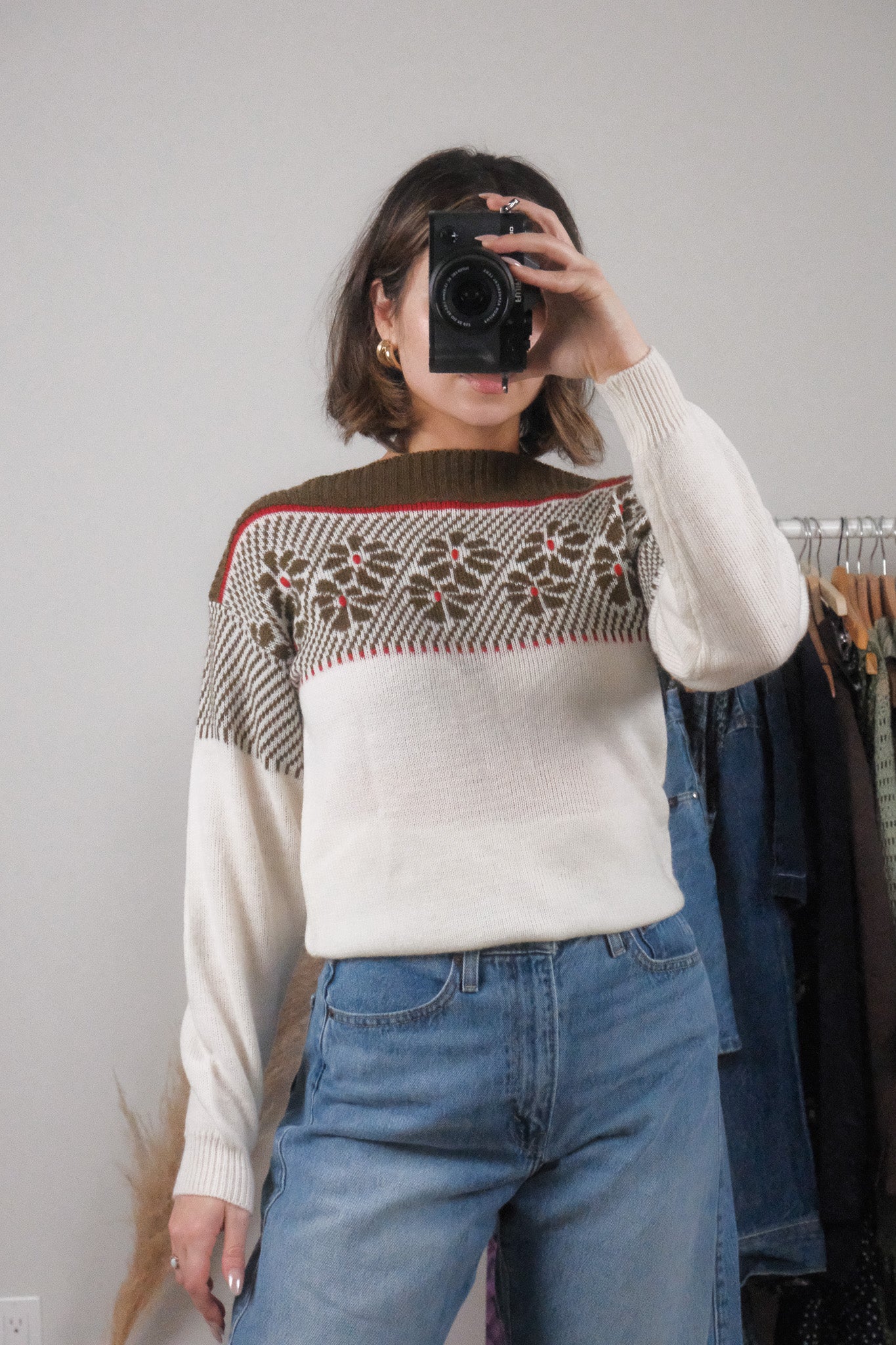 Vintage x 1980s Flower Boat Neck Knit (M)