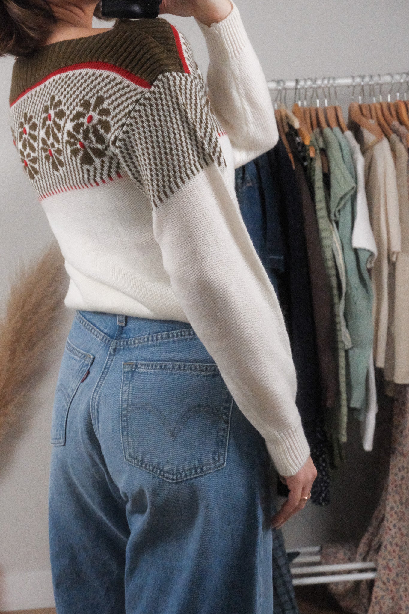 Vintage x 1980s Flower Boat Neck Knit (M)
