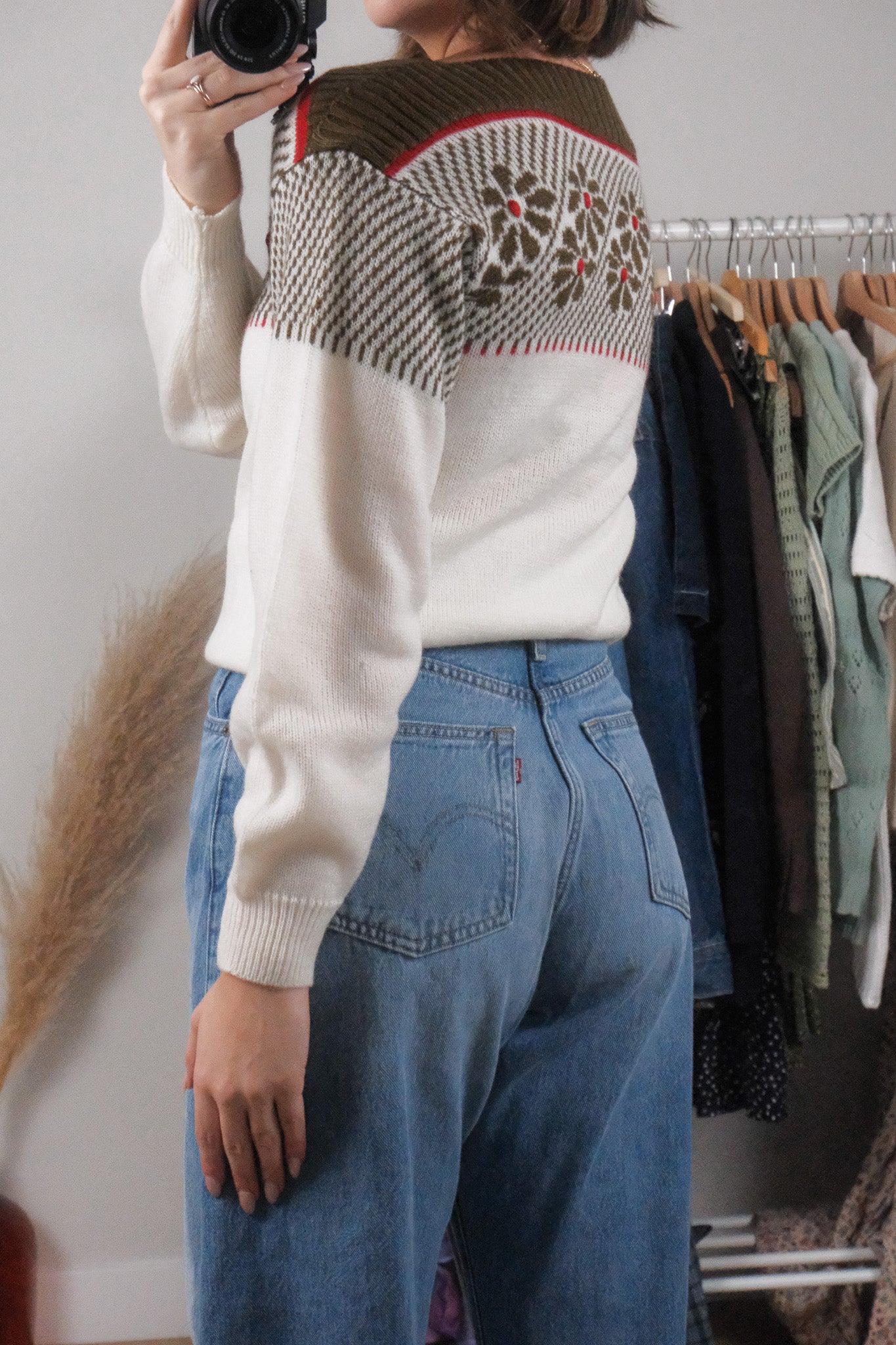 Vintage x 1980s Flower Boat Neck Knit (M)