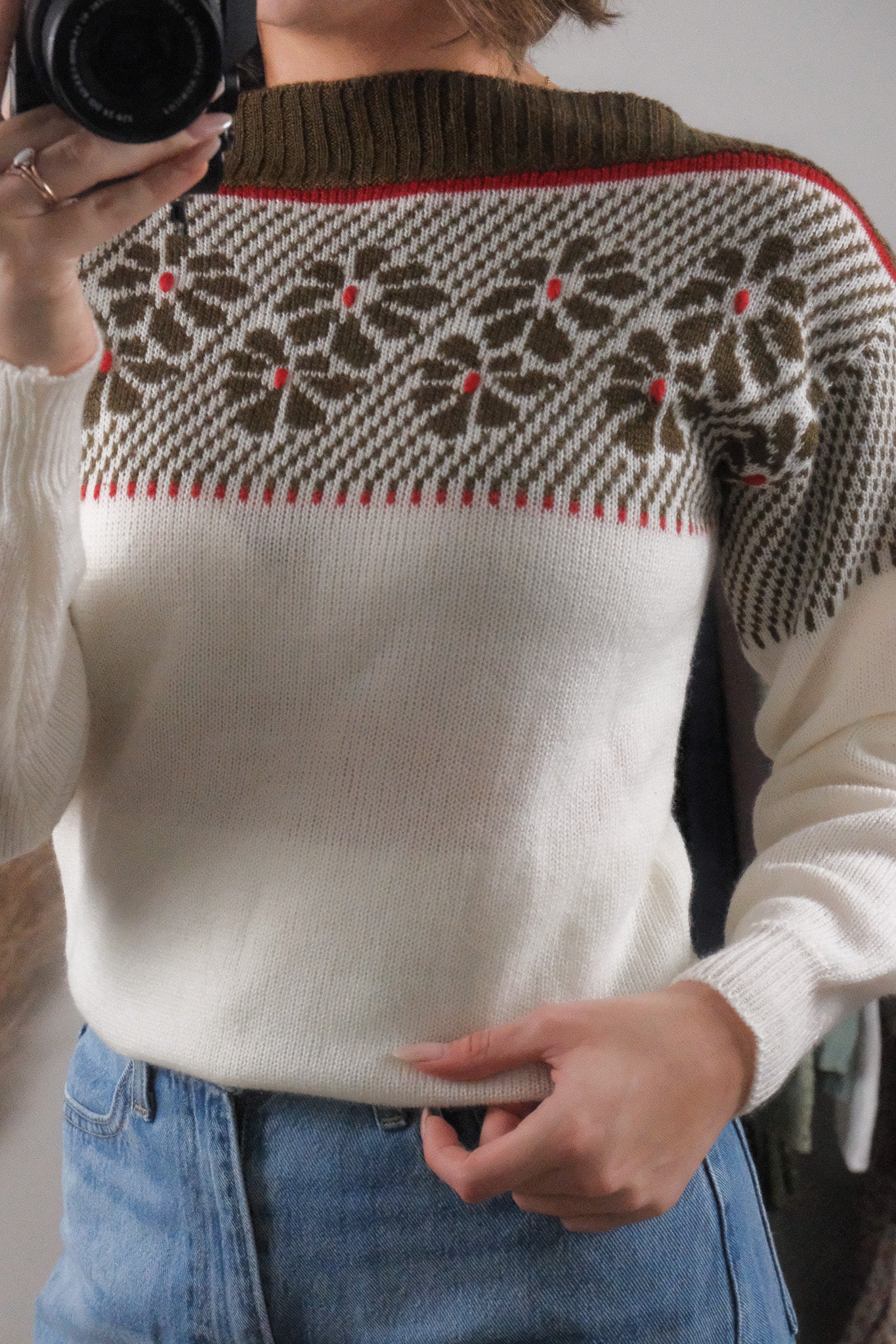 Vintage x 1980s Flower Boat Neck Knit (M)