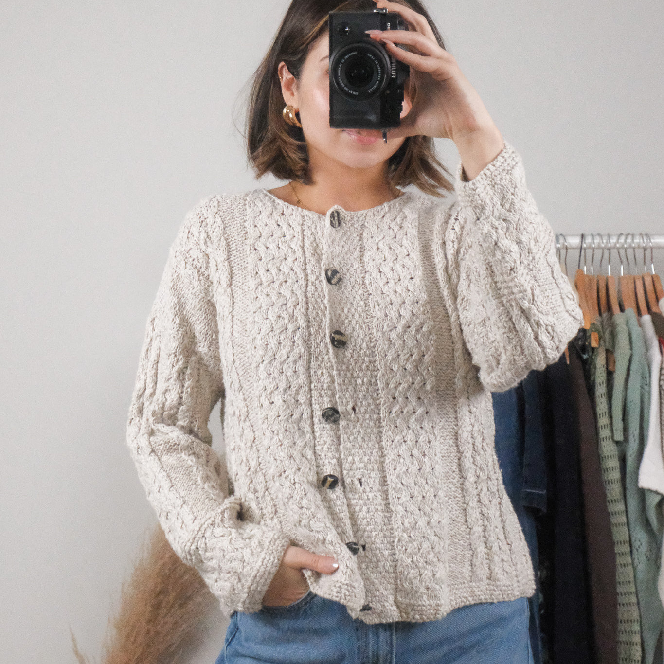 Made in Ireland x Vintage x Cotton/Linen Chunky Knit Cardigan (S)