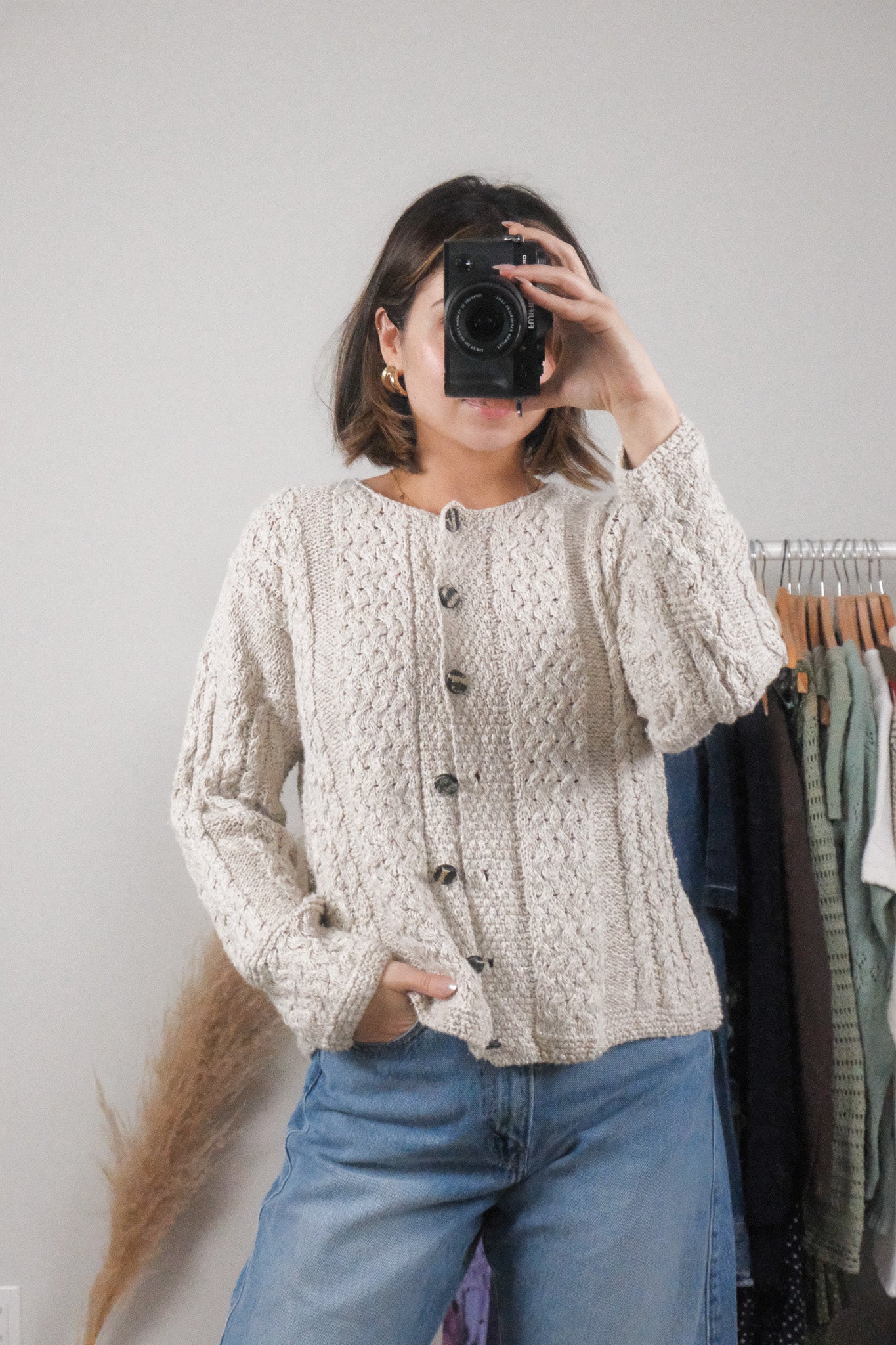Made in Ireland x Vintage x Cotton/Linen Chunky Knit Cardigan (S)