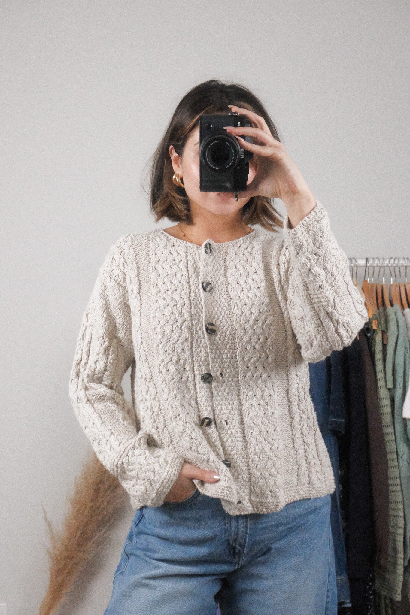 Made in Ireland x Vintage x Cotton/Linen Chunky Knit Cardigan (S)