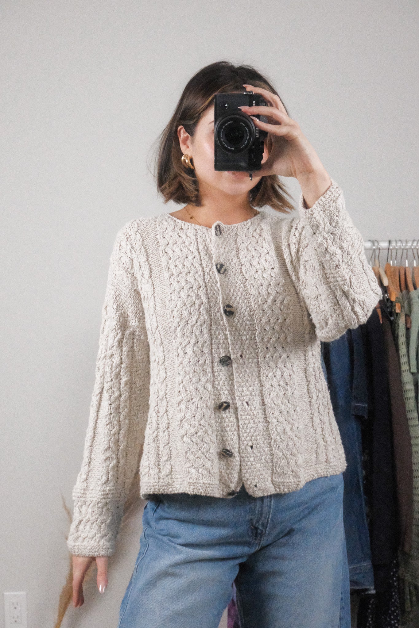 Made in Ireland x Vintage x Cotton/Linen Chunky Knit Cardigan (S)