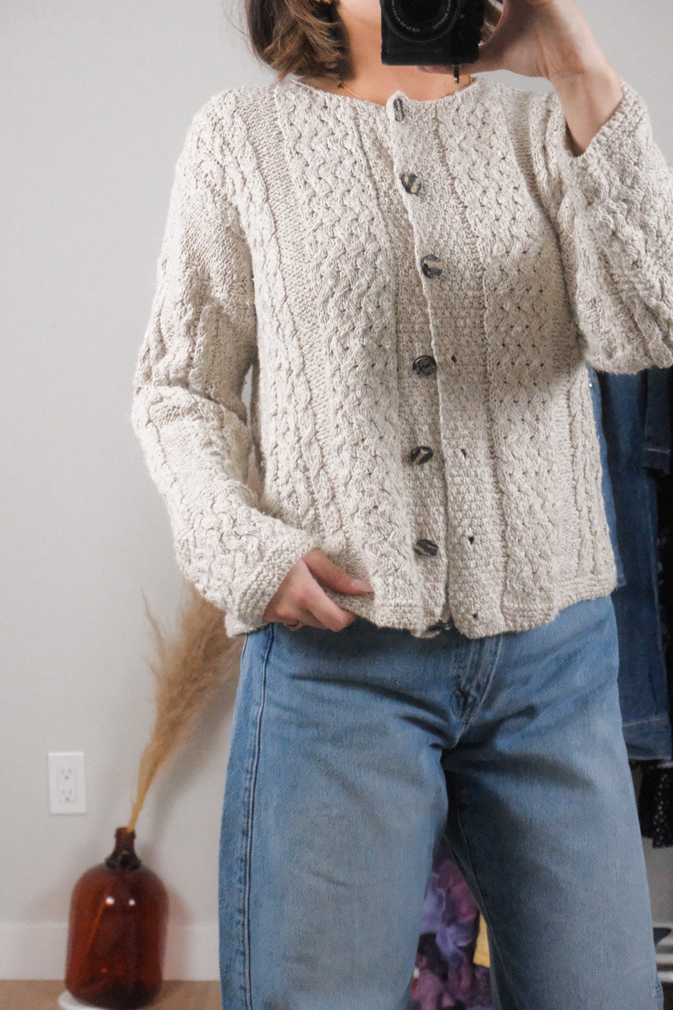 Made in Ireland x Vintage x Cotton/Linen Chunky Knit Cardigan (S)
