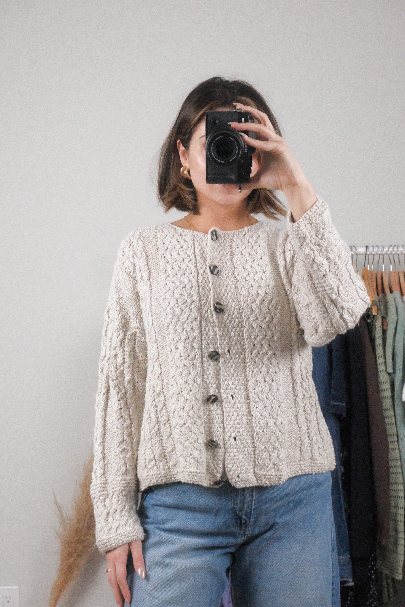 Made in Ireland x Vintage x Cotton/Linen Chunky Knit Cardigan (S)