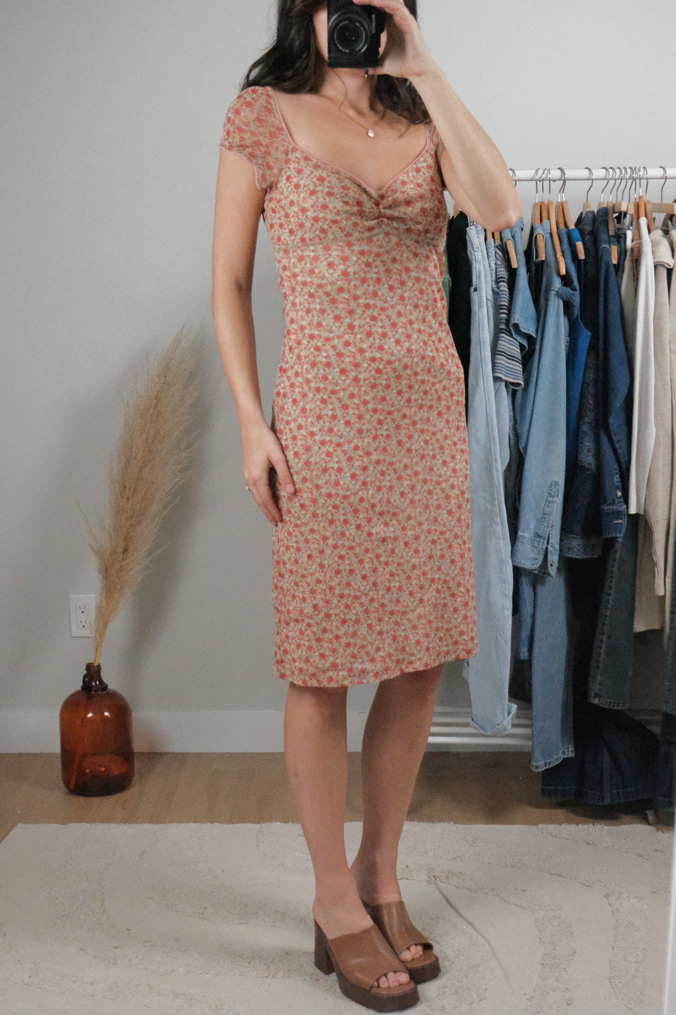 Made in Canada x Vintage x Floral Mesh Midi Dress (4-6)