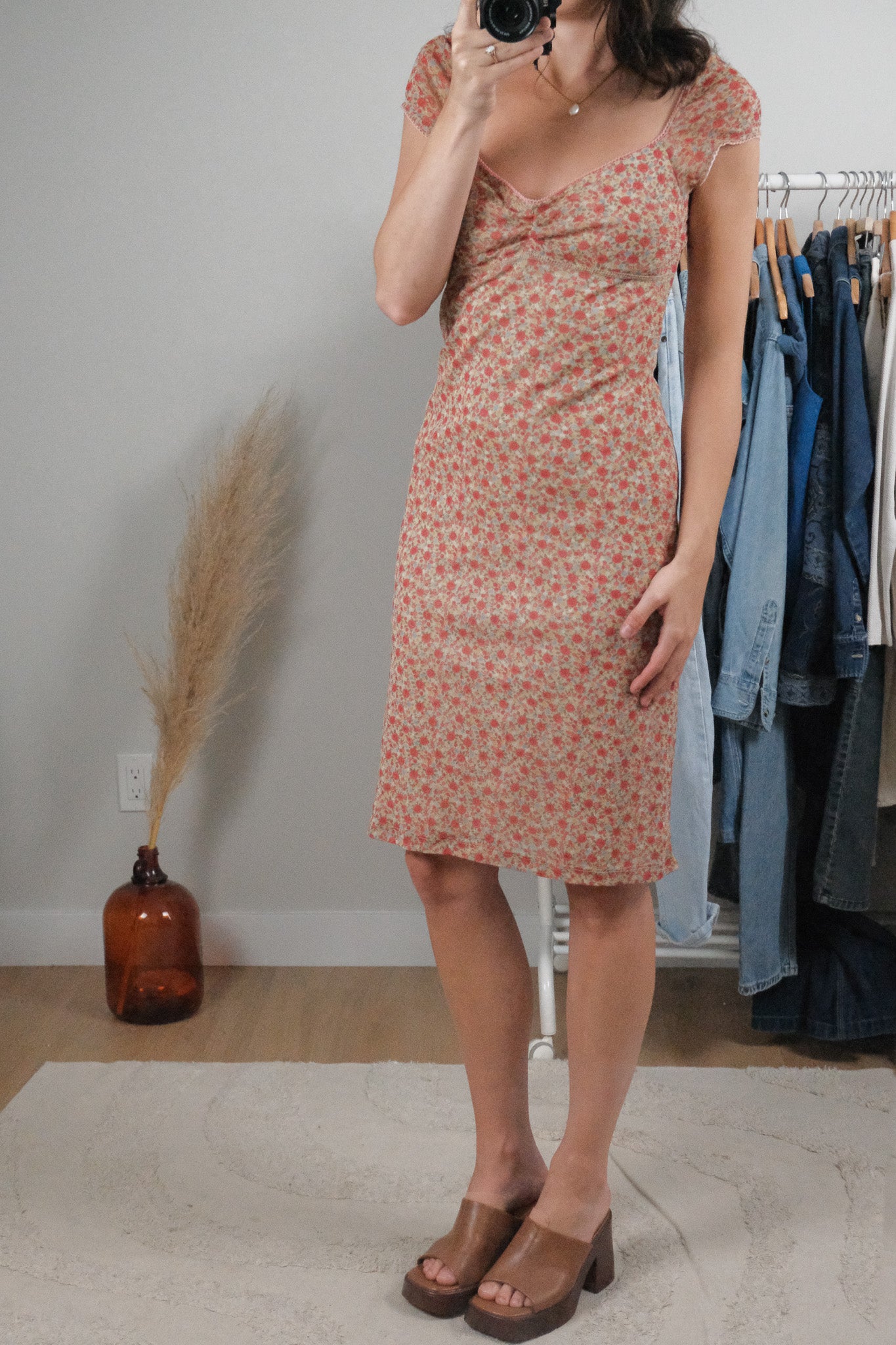 Made in Canada x Vintage x Floral Mesh Midi Dress (4-6)