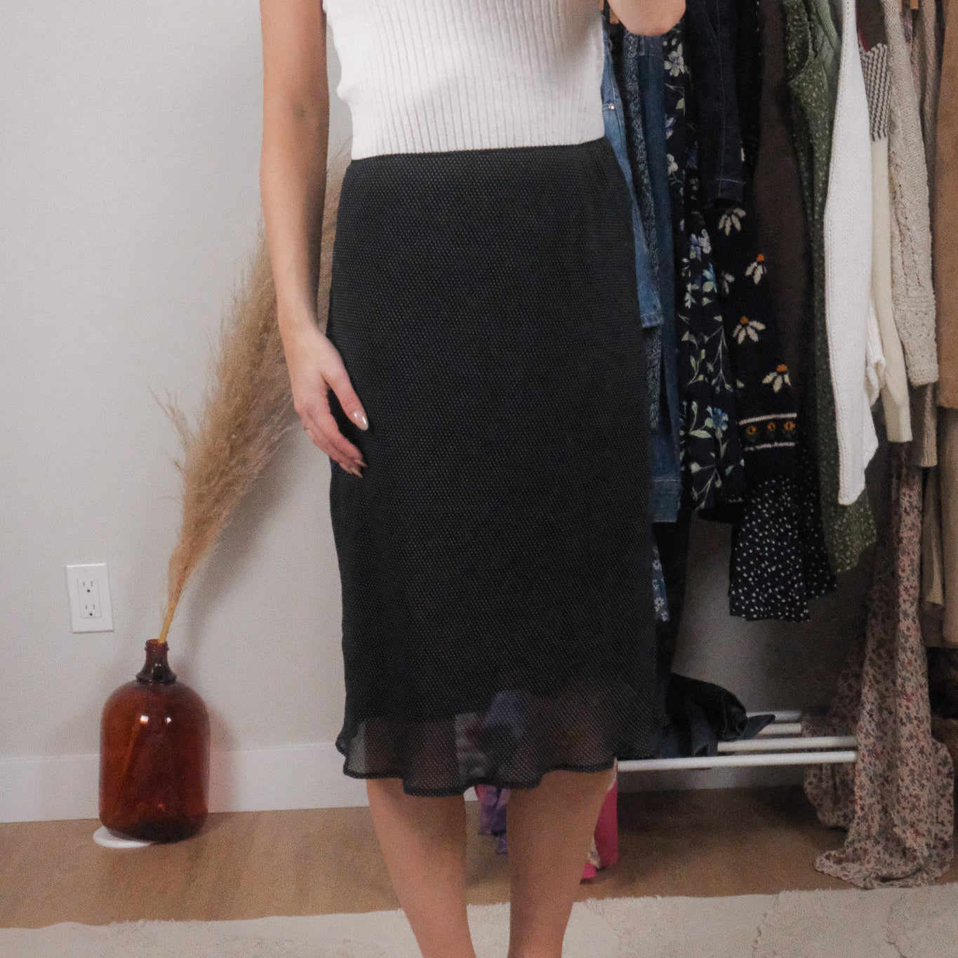 Vintage x Polkadot Midi Skirt (L)