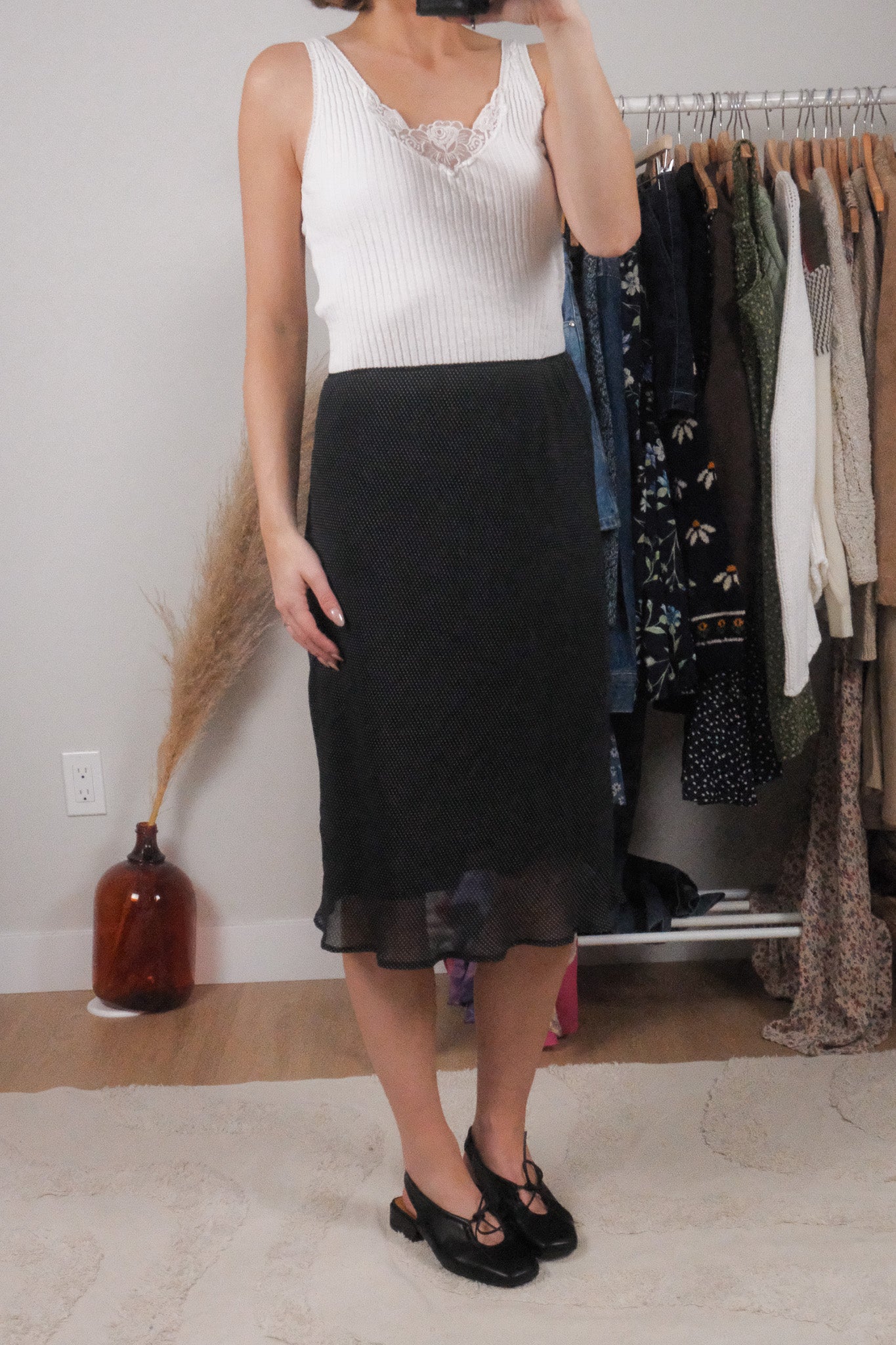 Vintage x Polkadot Midi Skirt (L)