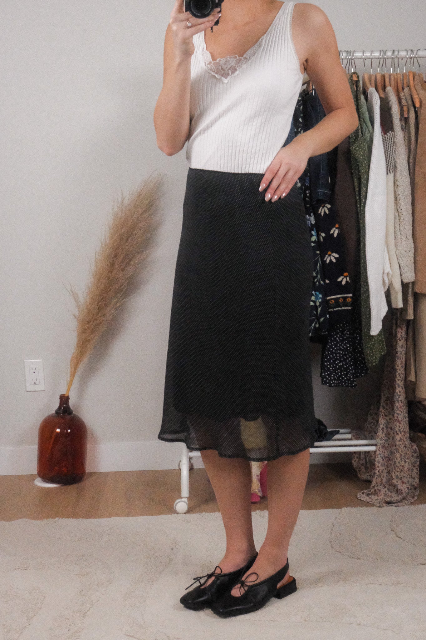 Vintage x Polkadot Midi Skirt (L)