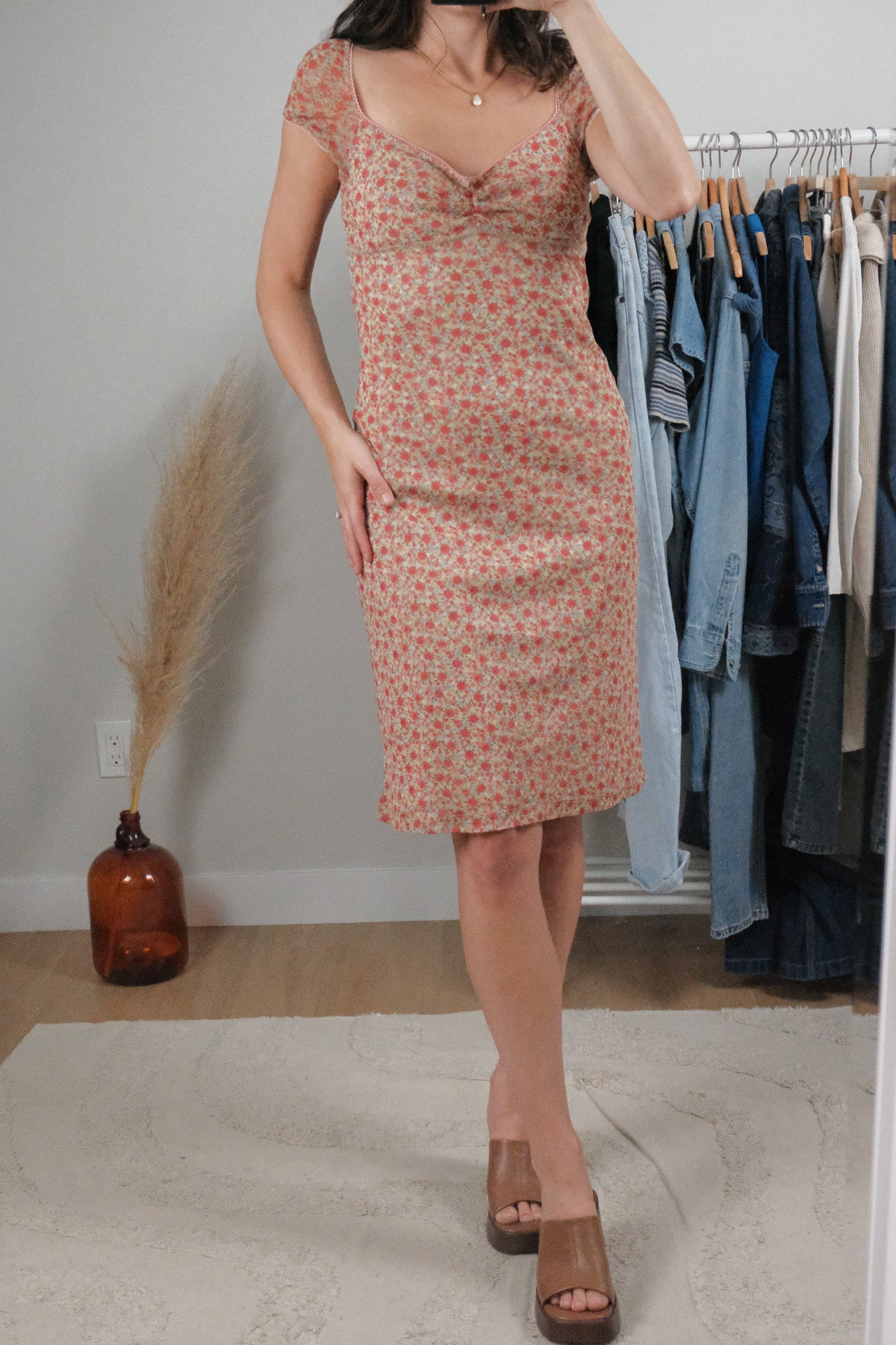 Made in Canada x Vintage x Floral Mesh Midi Dress (4-6)
