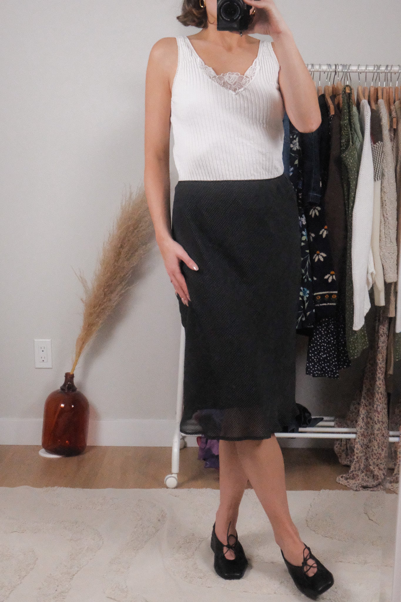 Vintage x Polkadot Midi Skirt (L)