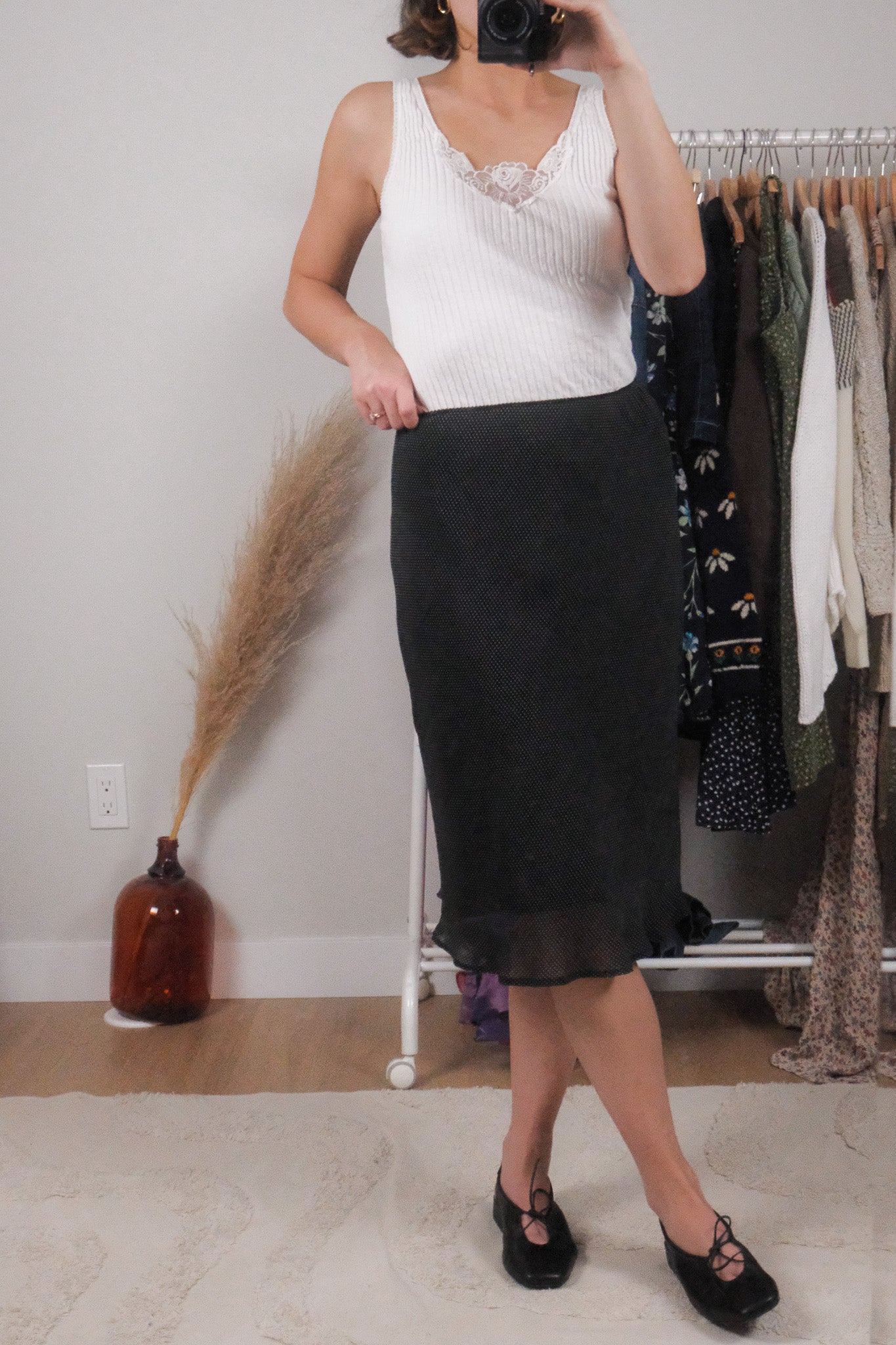 Vintage x Polkadot Midi Skirt (L)