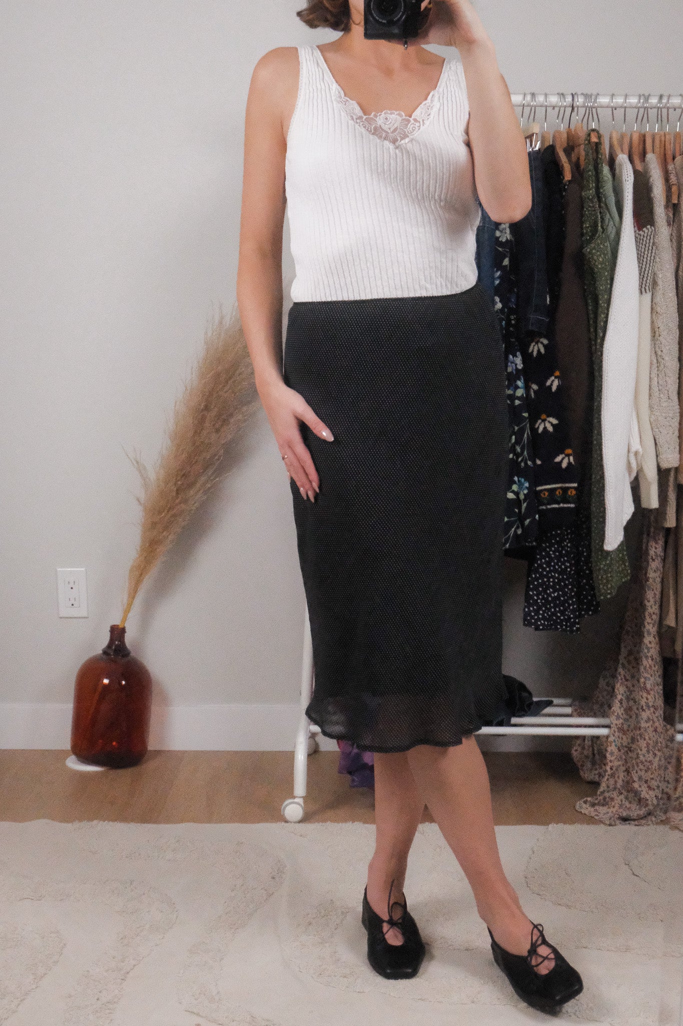 Vintage x Polkadot Midi Skirt (L)