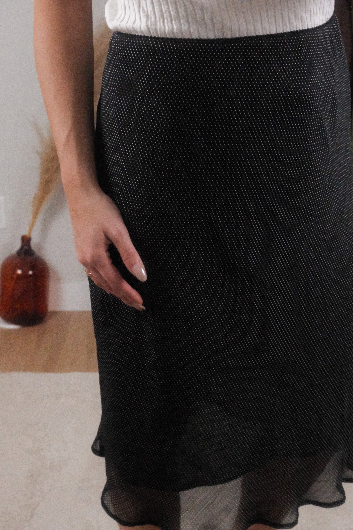 Vintage x Polkadot Midi Skirt (L)