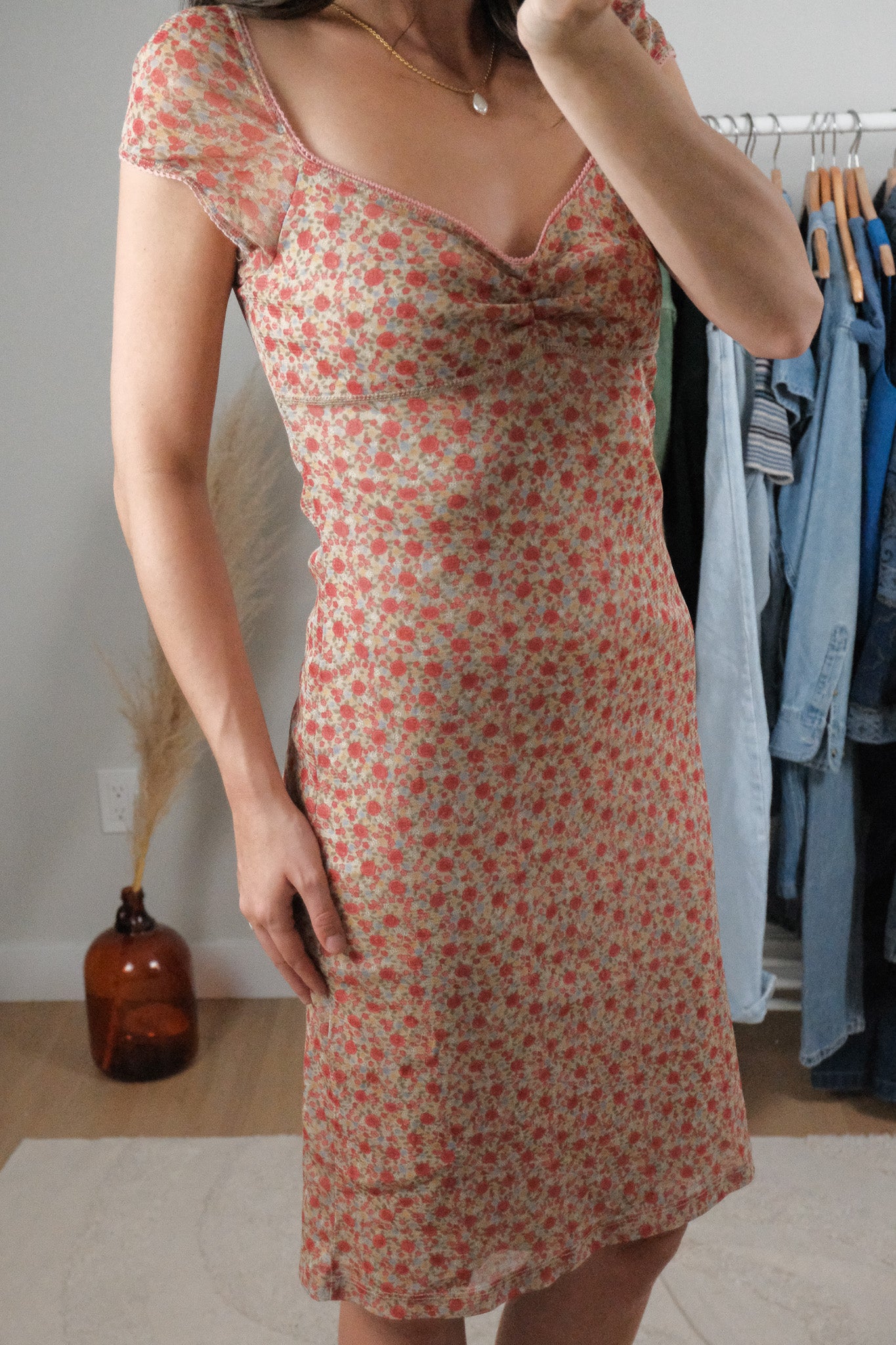 Made in Canada x Vintage x Floral Mesh Midi Dress (4-6)