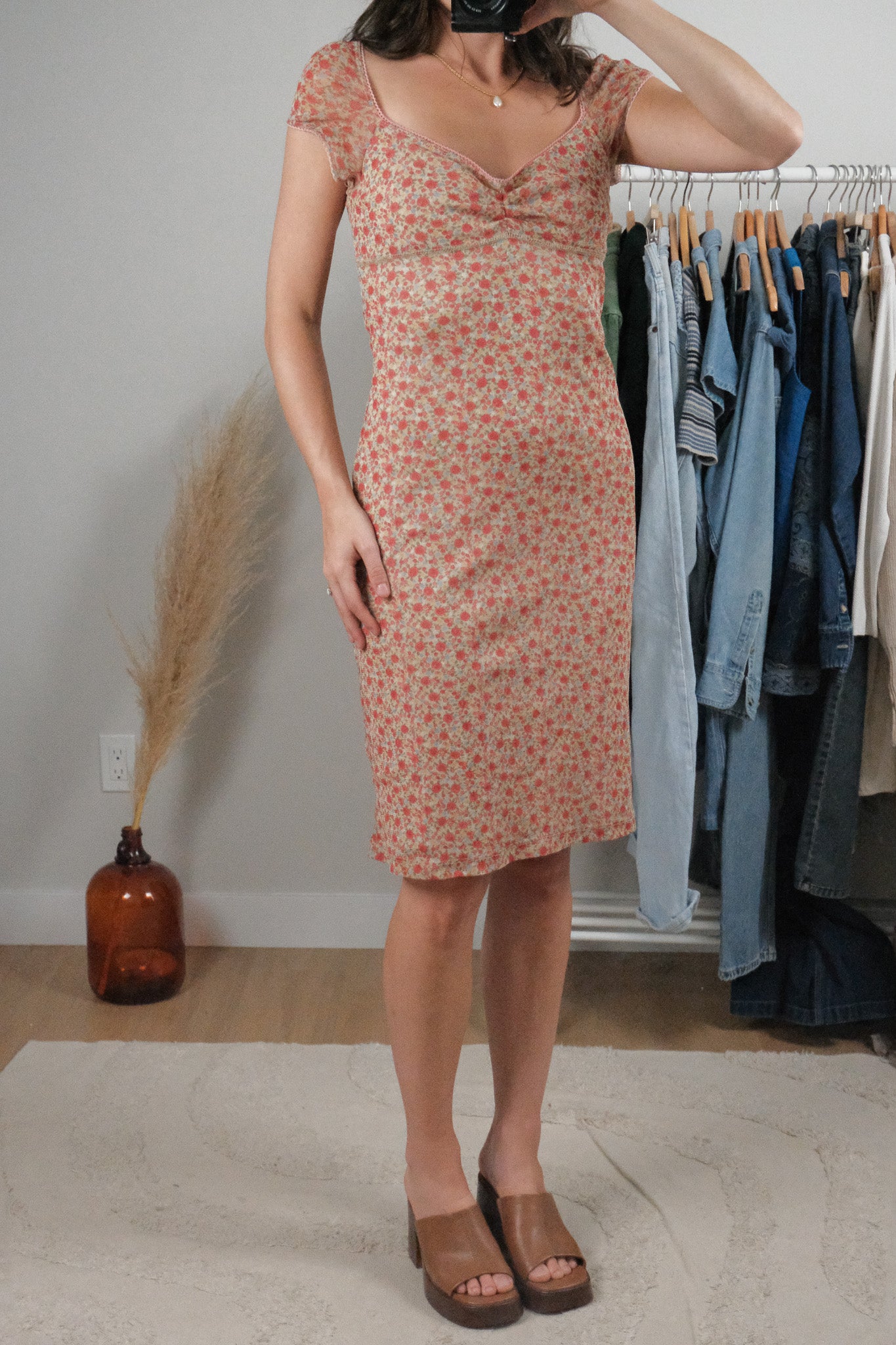 Made in Canada x Vintage x Floral Mesh Midi Dress (4-6)