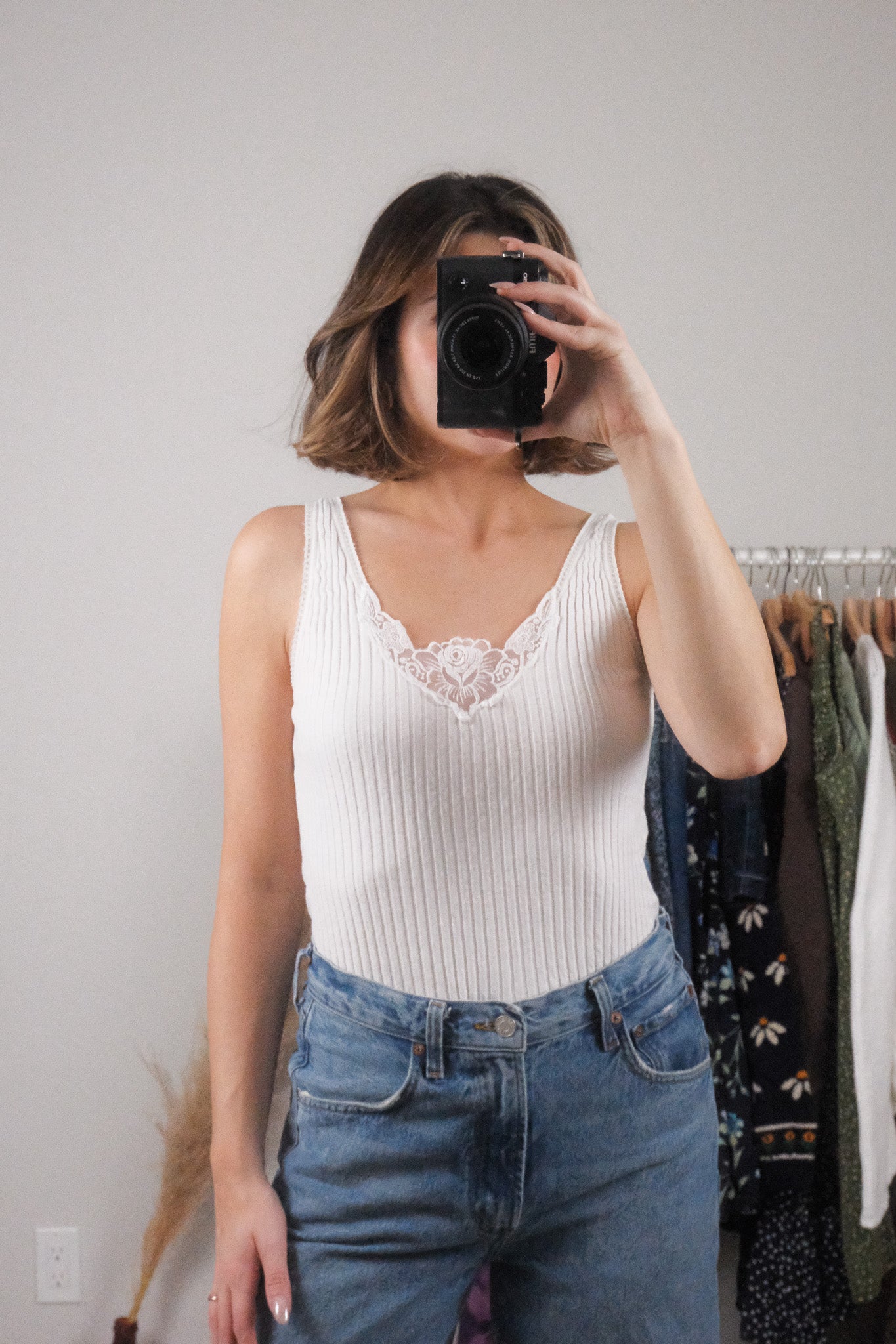 Made in Canada x Vintage x Cotton Lace & Ribbed Tank (M/L)