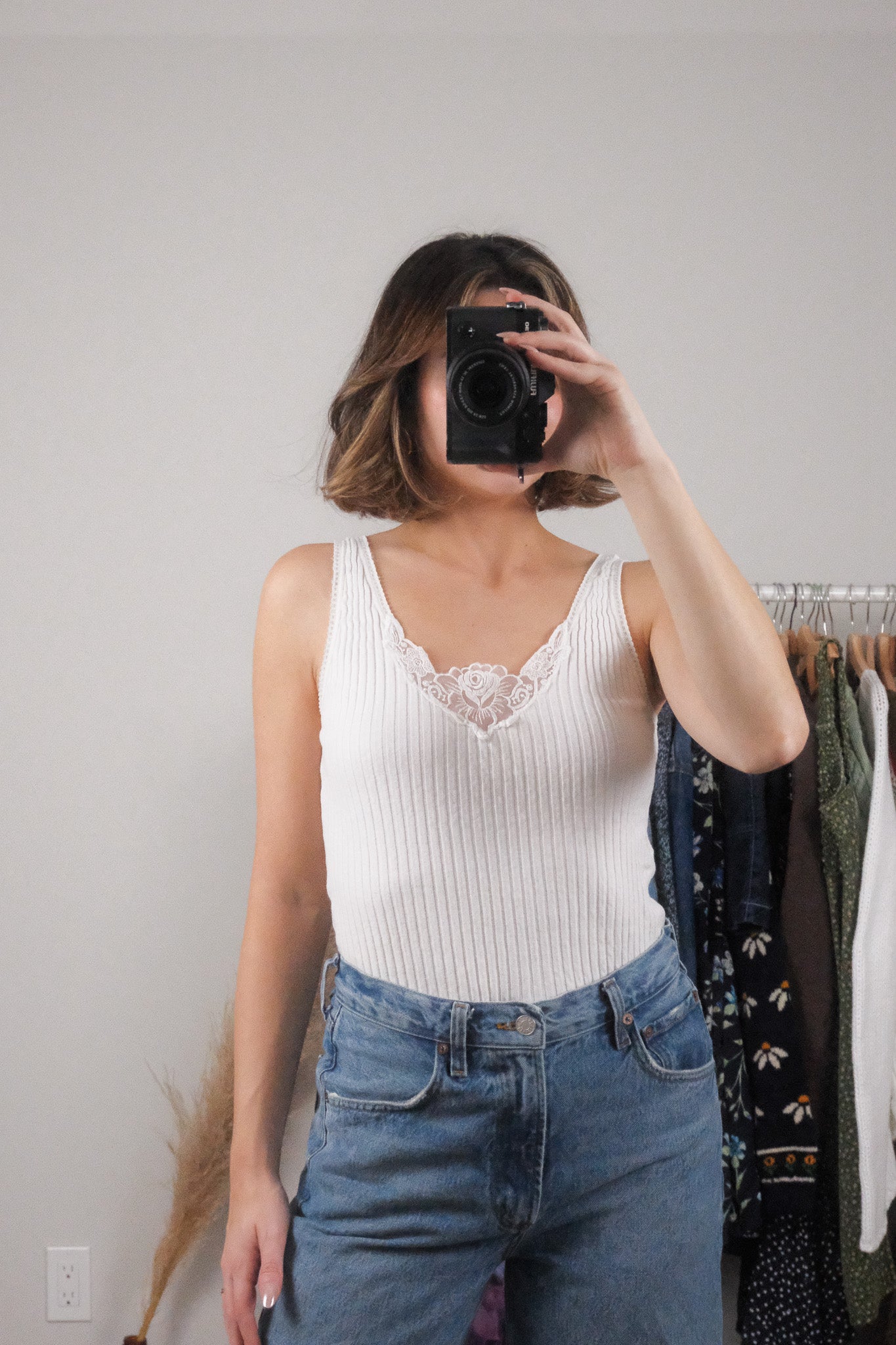 Made in Canada x Vintage x Cotton Lace & Ribbed Tank (M/L)