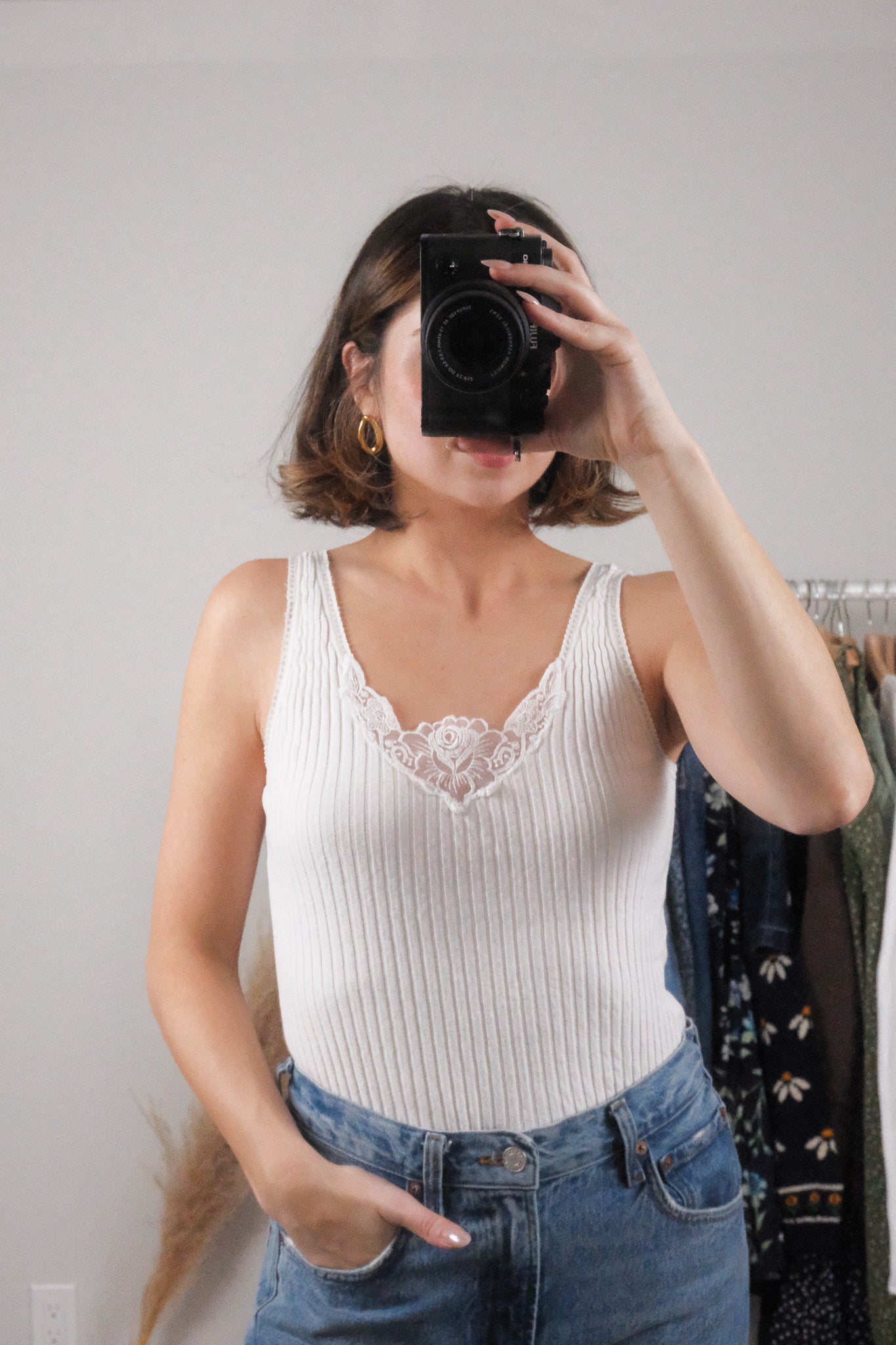 Made in Canada x Vintage x Cotton Lace & Ribbed Tank (M/L)