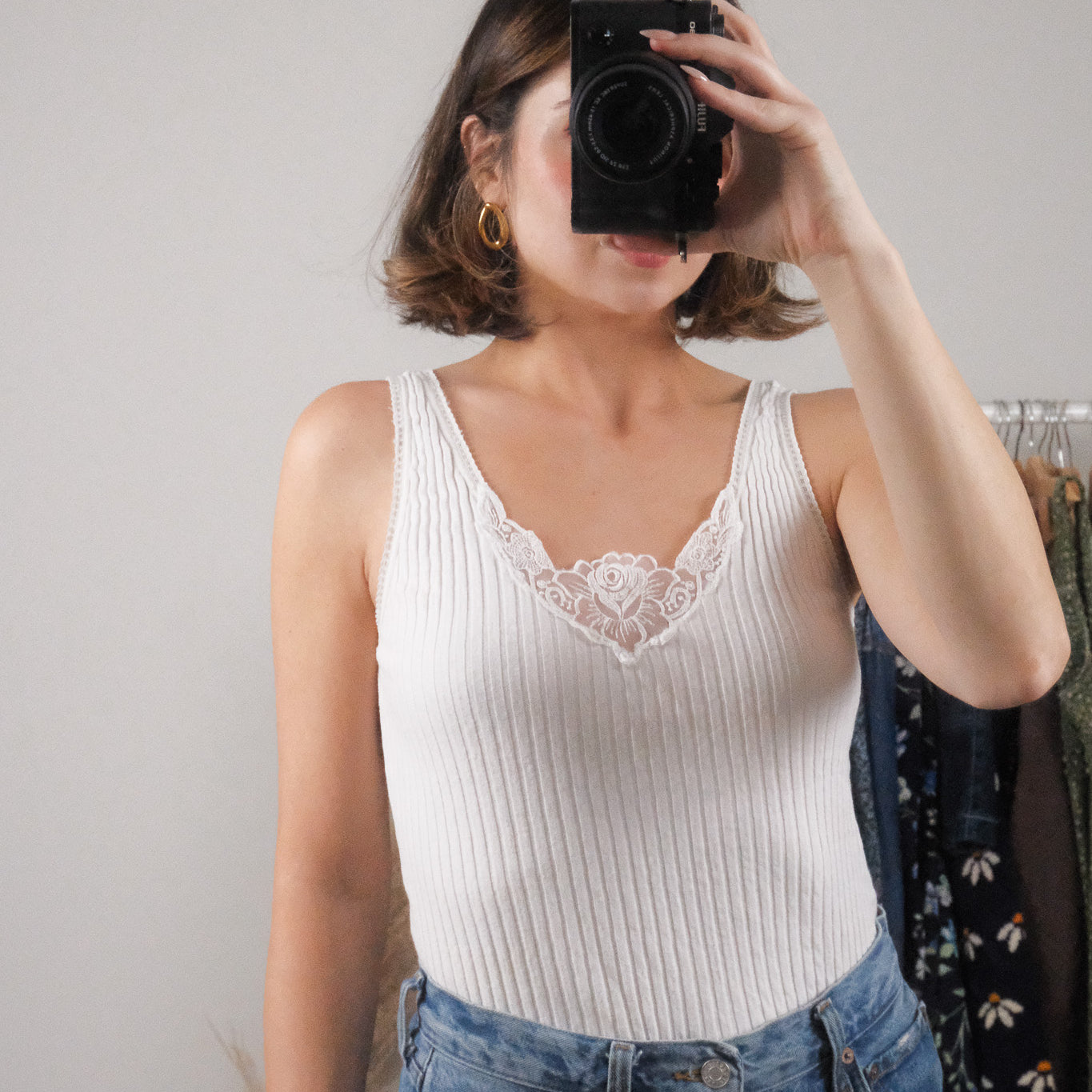 Made in Canada x Vintage x Cotton Lace & Ribbed Tank (M/L)