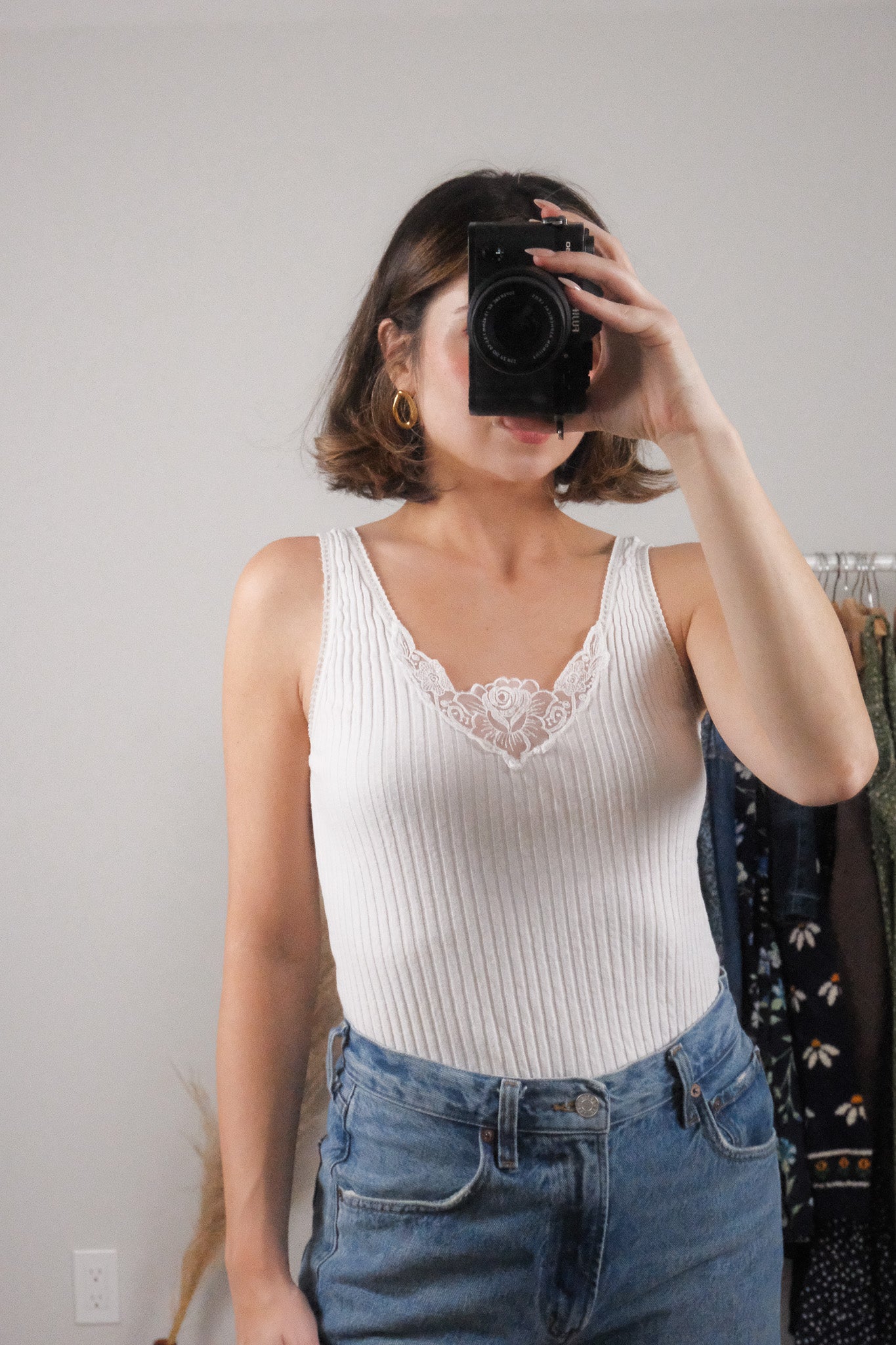 Made in Canada x Vintage x Cotton Lace & Ribbed Tank (M/L)